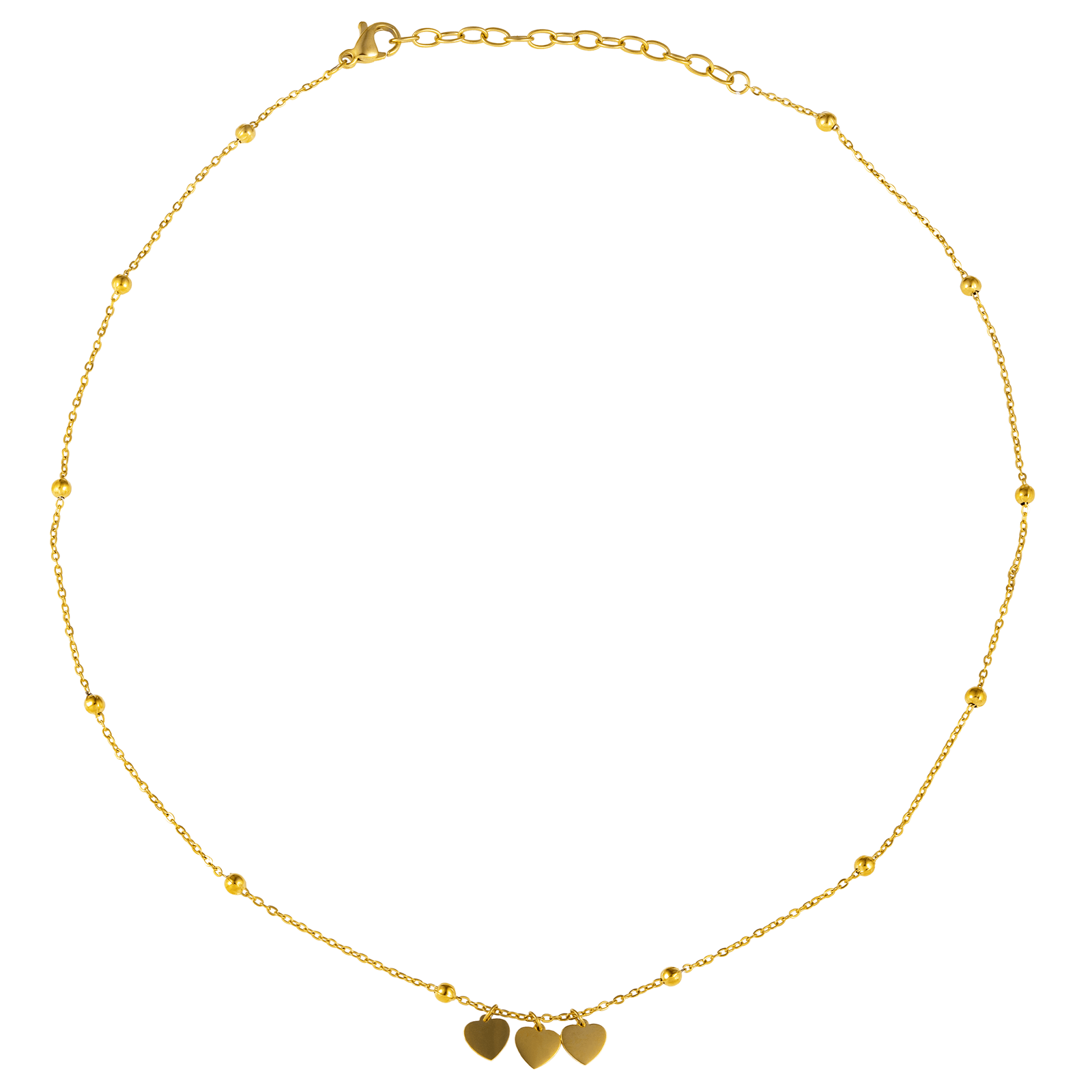 Collier Callas Acier doré Petit Forçat Boule Pendentif Breloque 3 coeurs 40 plus 5 centimètres