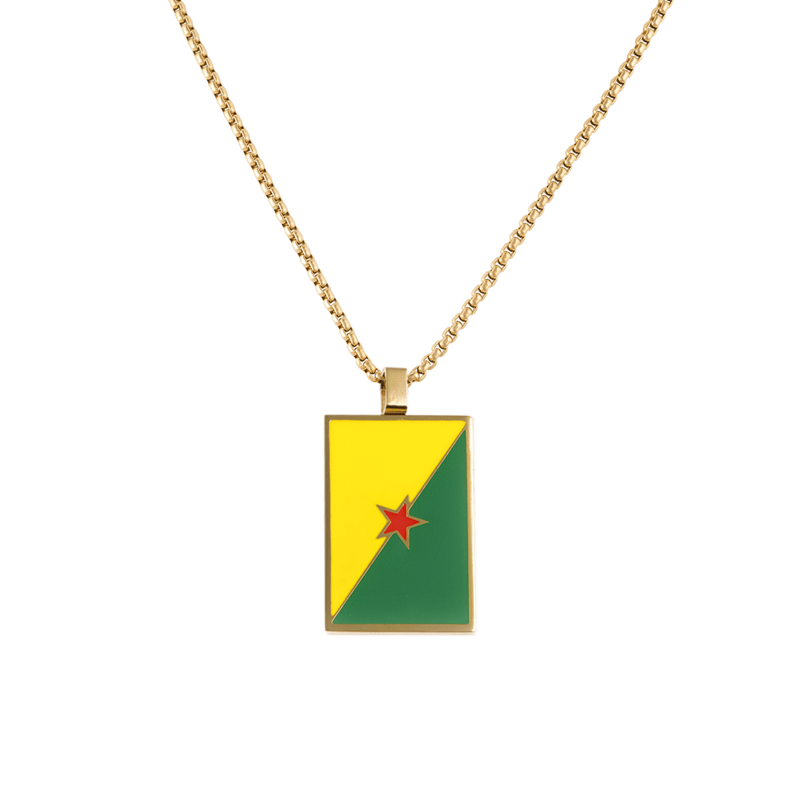 Collier Drapeau Guyane 21*37mm Multicolore 50 A 55cm Acier Jaune