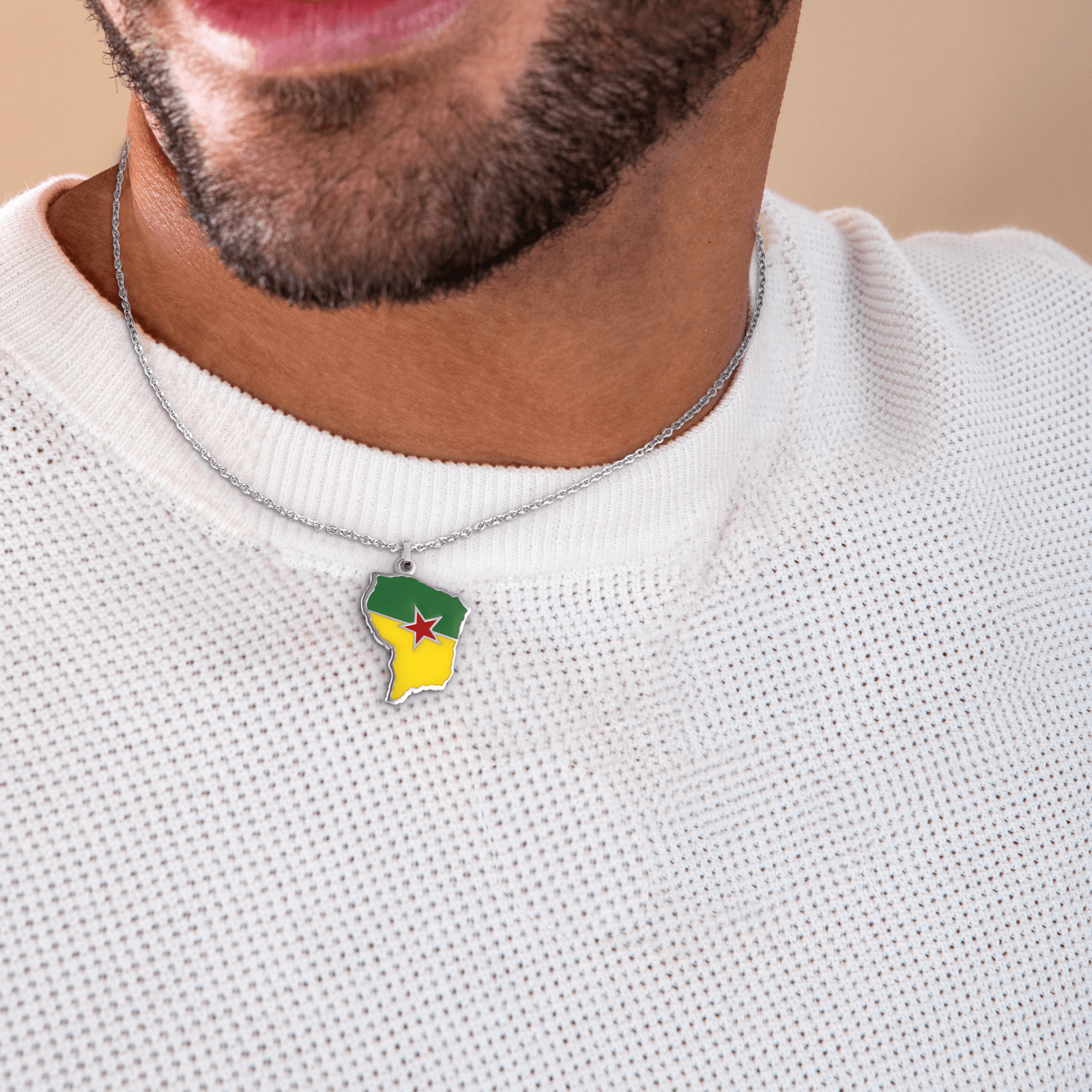 Collier Carte Guyane 25*37mm Multicolore 50 A 55cm Acier