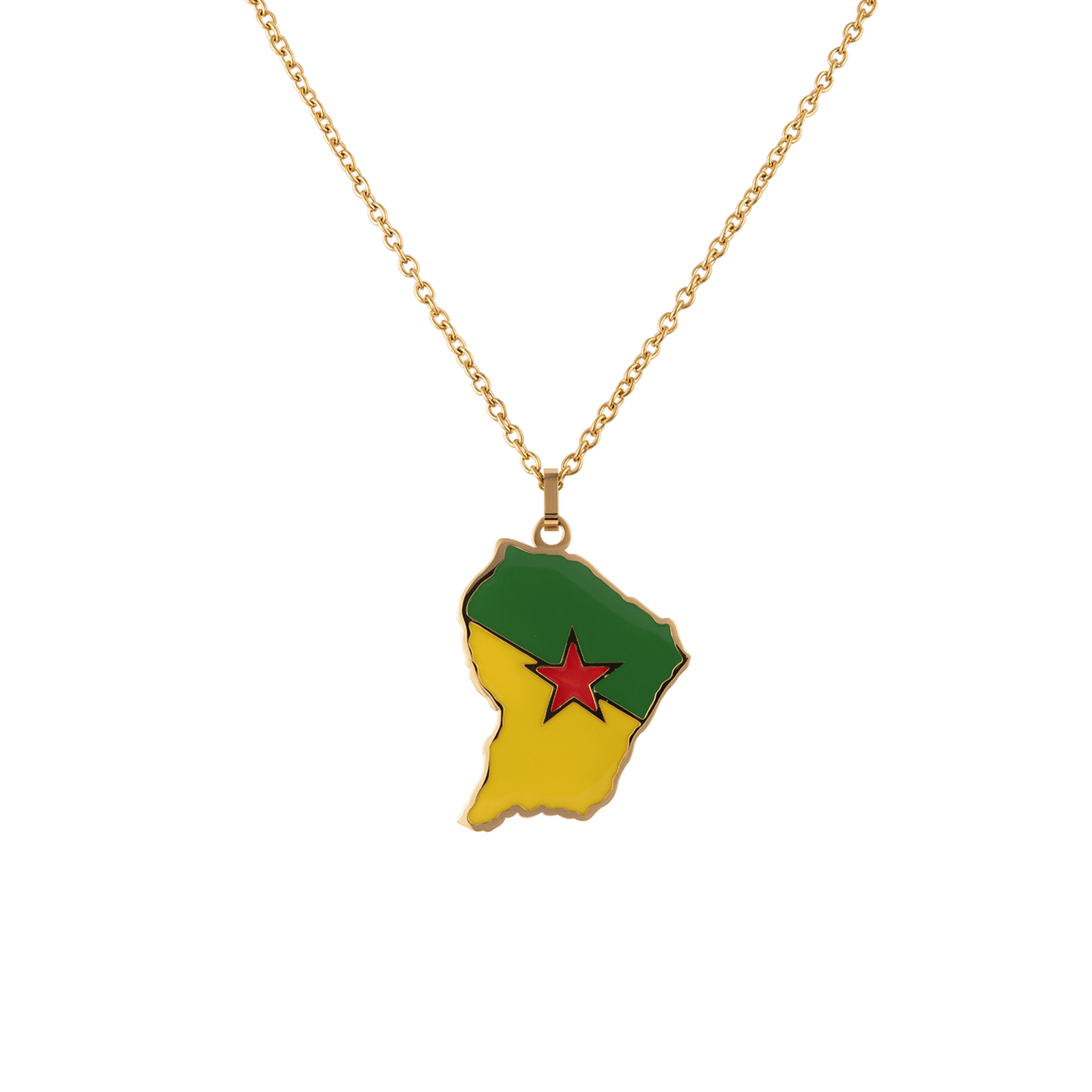 Collier Carte Guyane 25*37mm Multicolore 50A55cm Acier Jaune