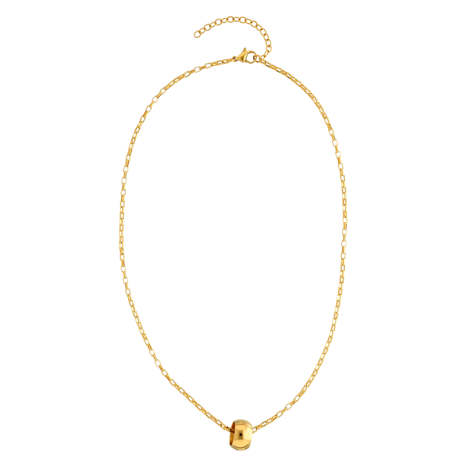 Collier Callas en acier doré avec pendentif anneau large, 40,5 cm avec rallonge de 5 cm