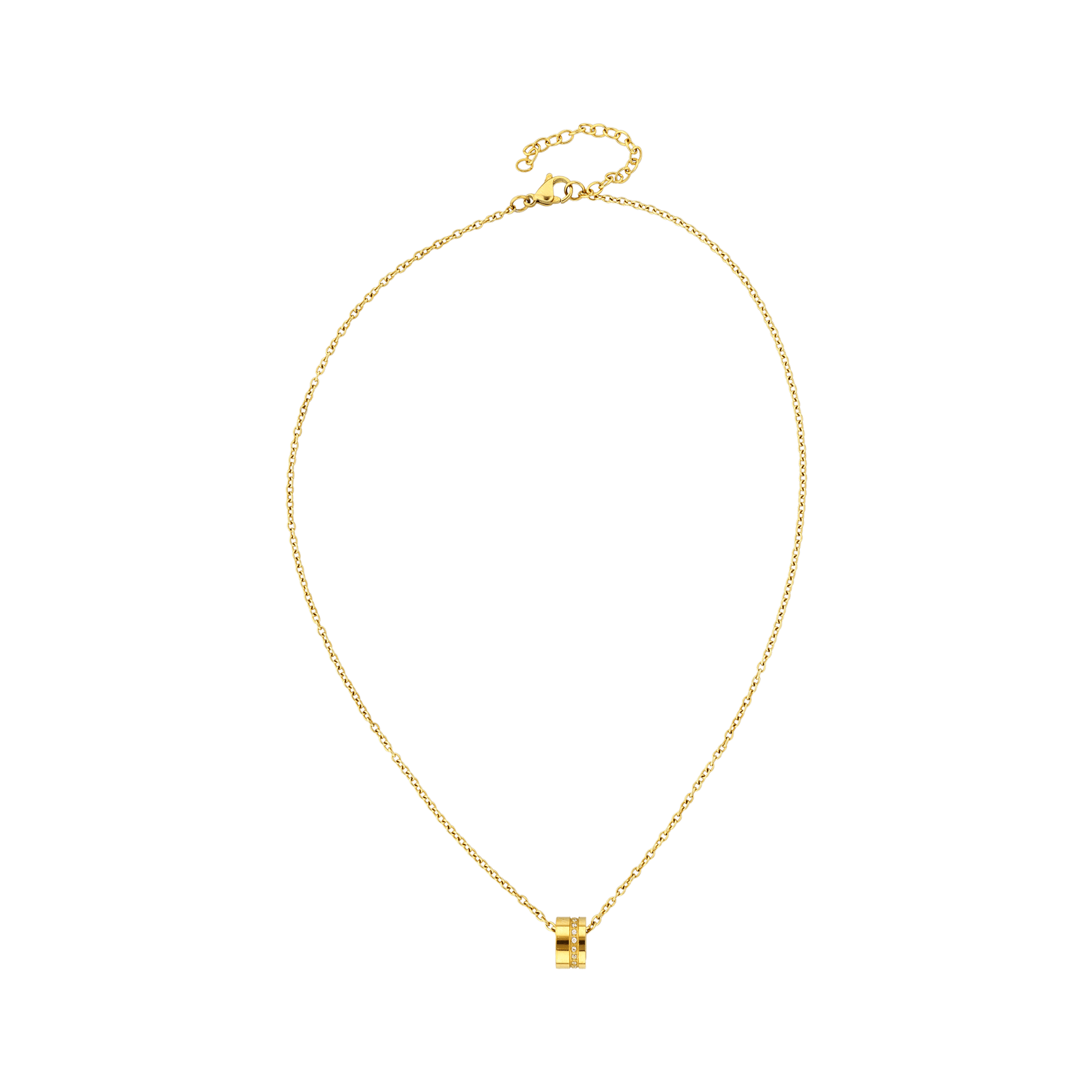 Collier Callas Acier doré Chaîne Forçat Pendentif anneau large Oxyde de Zirconium