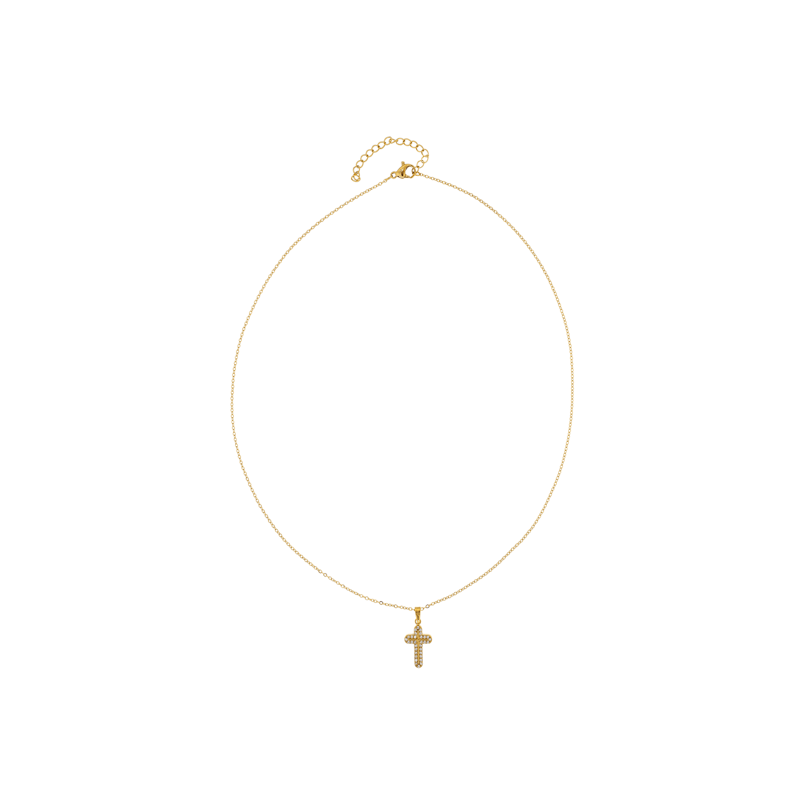 Collier Callas Acier doré Forçat Pendentif Croix Oxyde de Zirconium 44.5 plus 5 centimètres