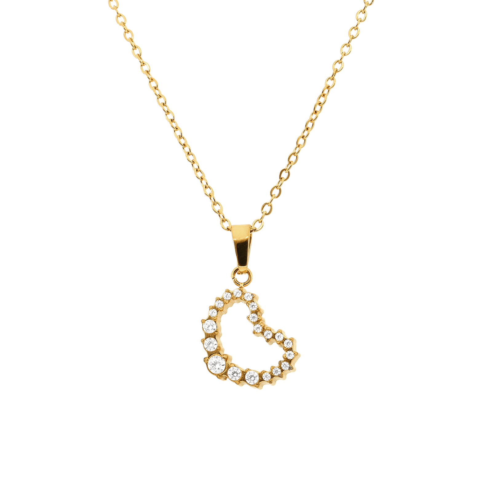 Collier Callas Acier doré Pendentif coeur sertie Zirconia Cubique 45 plus 5 centimètres