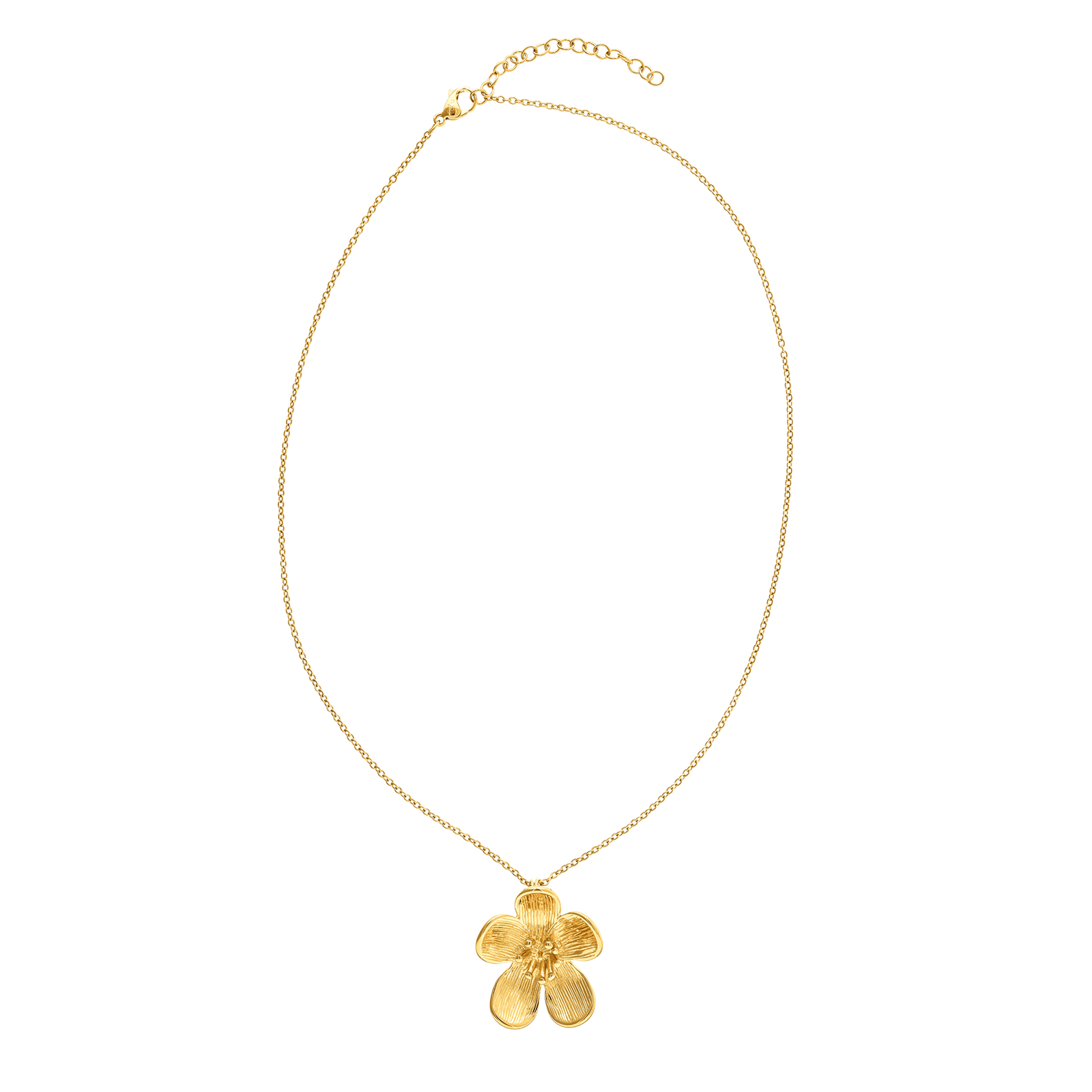 Collier Callas Acier doré Pendentif hibiscus 40 plus 5 centimètres