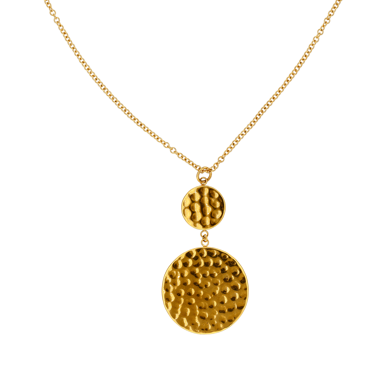Collier Callas Acier doré Pendentif Pastilles martelées 40 plus 5 centimètres