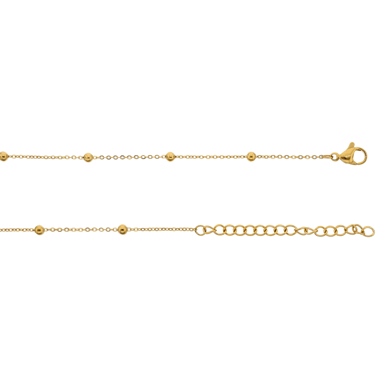collier callas acier doré fin boule centre croix 40 plus 5 mm