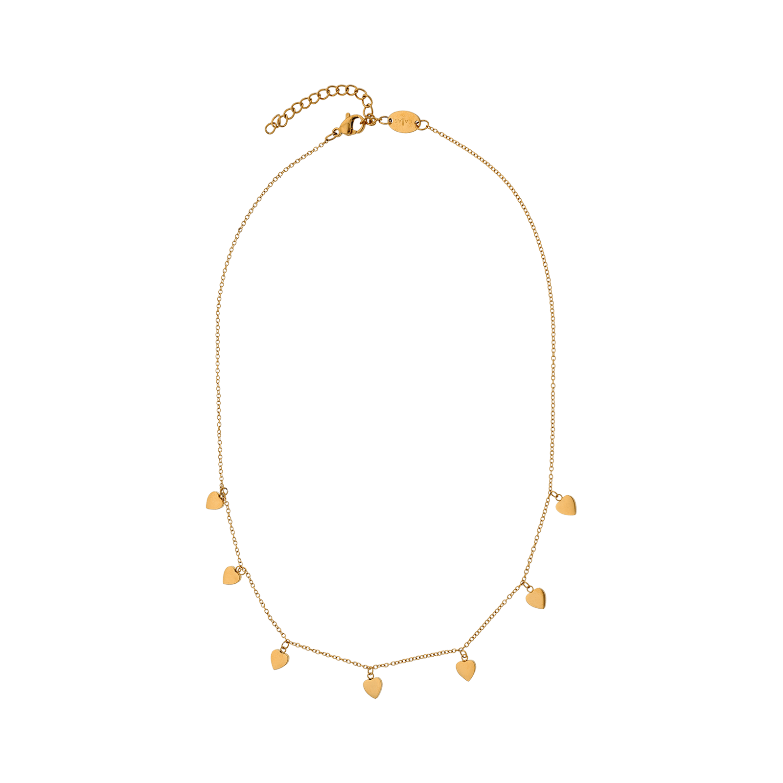 Collier Callas Acier doré Pampilles coeur Lisse 40 plus 5 centimètres tag