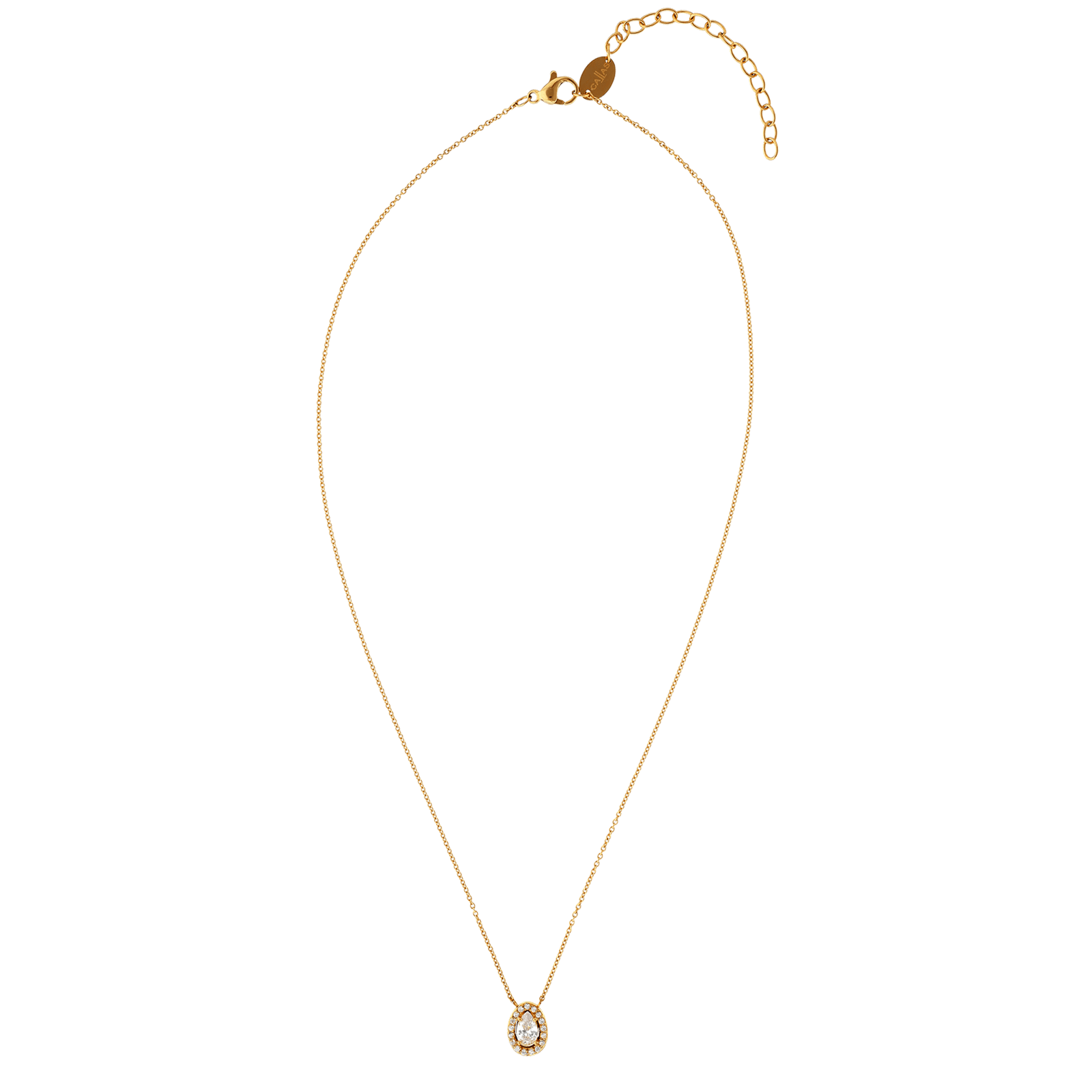 collier callas acier doré pendentif oxyde de zirconium 40 plus 5 mm