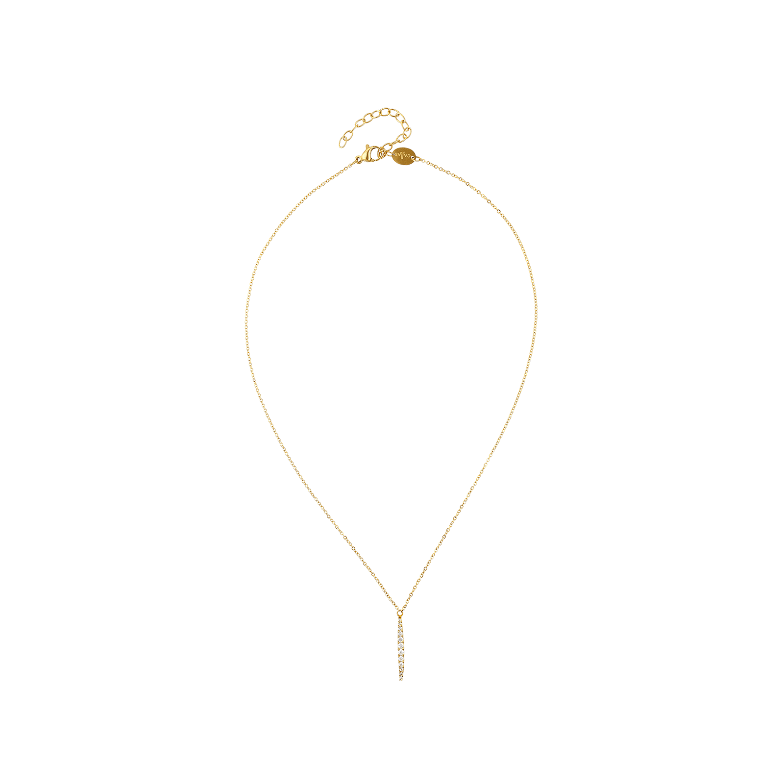 collier callas acier doré pendentif barrette oxyde de zirconium 40 plus 5 mm