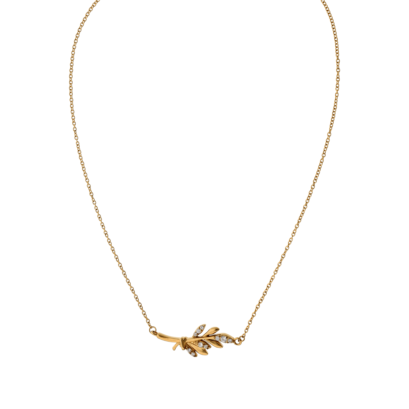 Collier Callas Acier doré feuille Zirconia Cubique 40 plus 5 centimètres tag