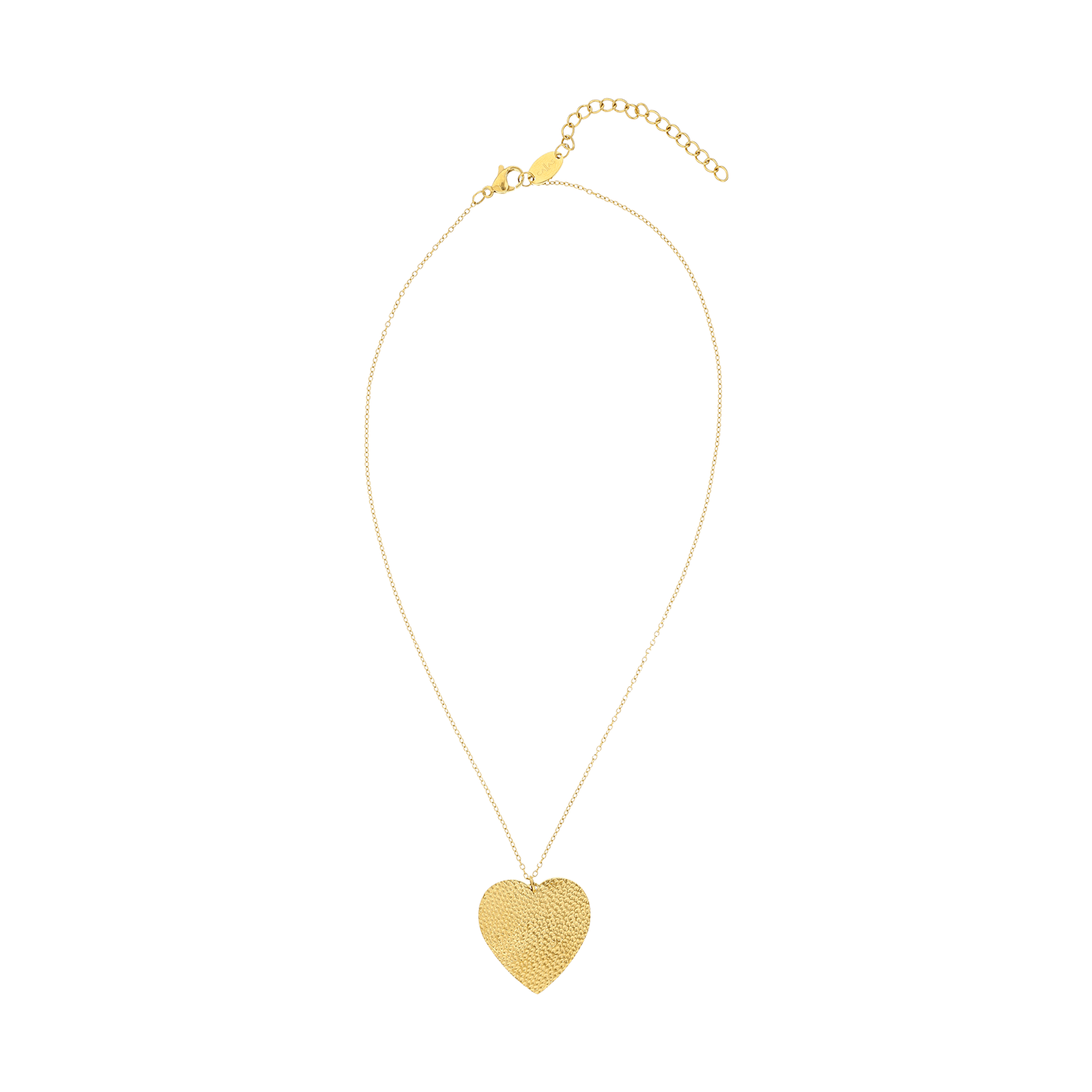 Collier Callas Acier doré Pendentif coeur martelée 40 plus 5 centimètres