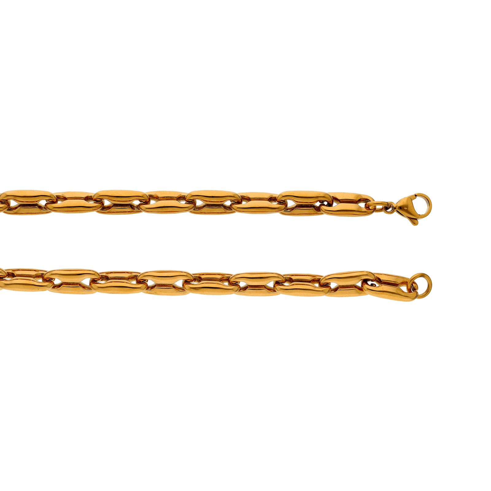 Collier Callas Acier doré maille grain de café fantaisie 60 centimètres