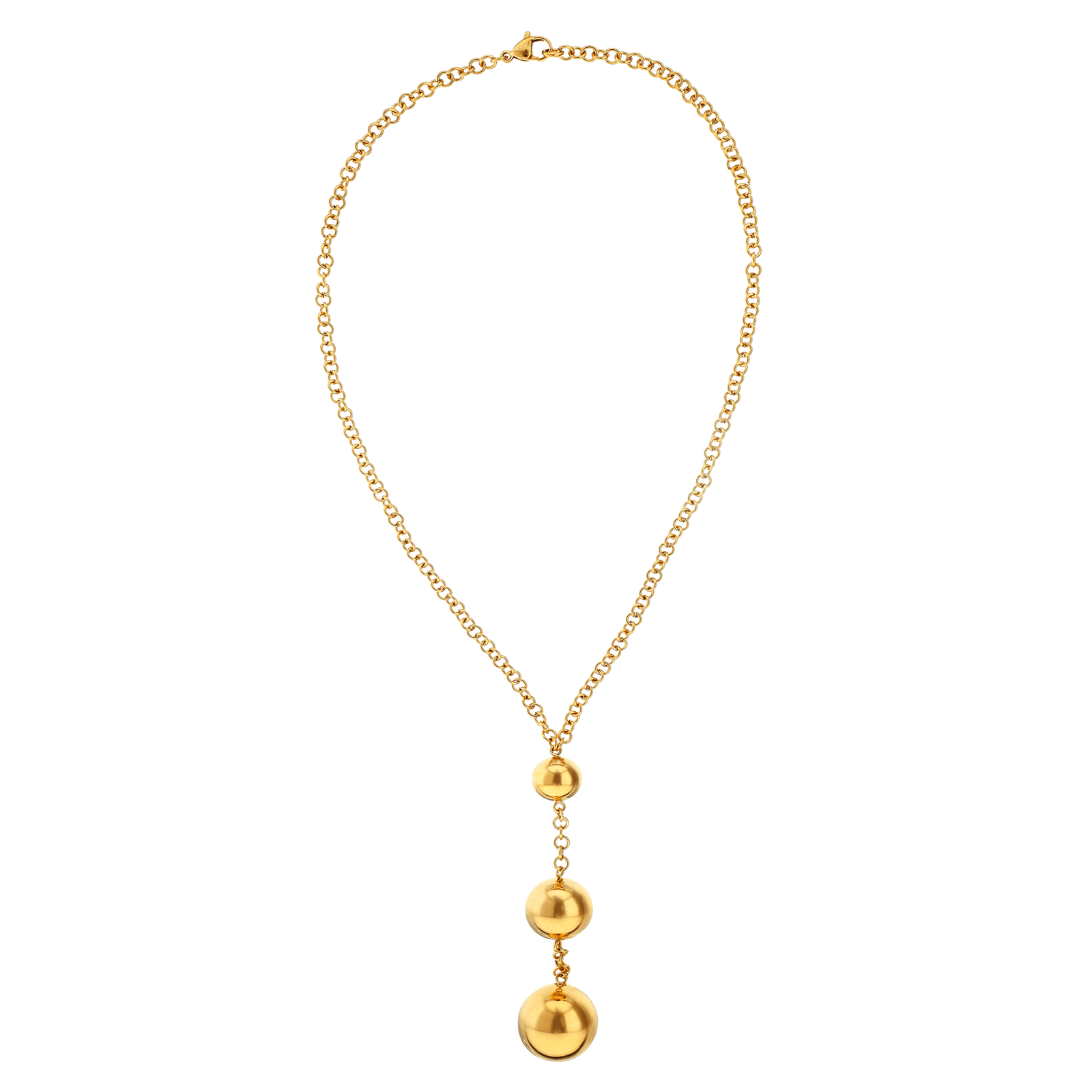 Collier Y Pendant 90mm Boules 10A20mm 45cm Acier Jaune