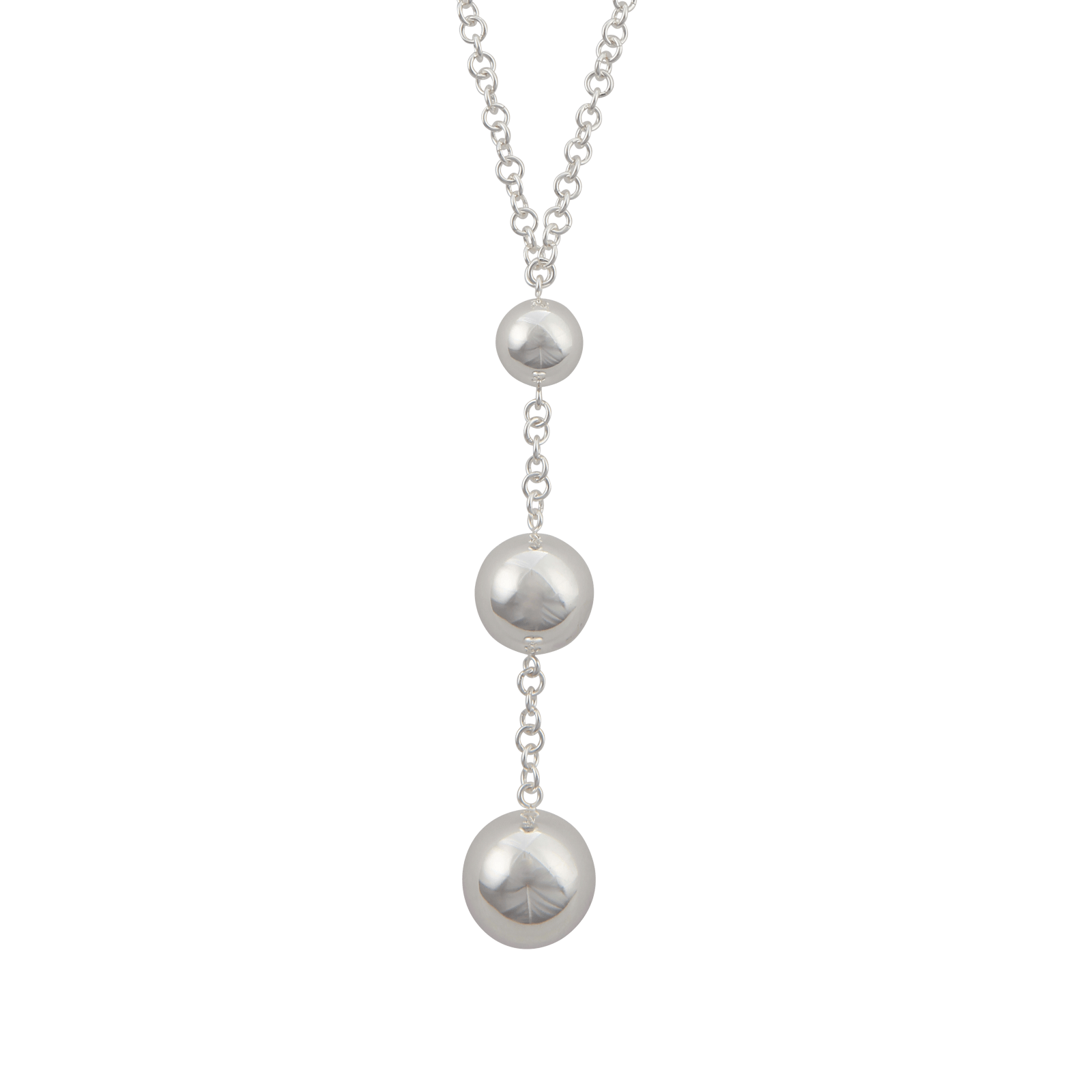 Collier Y chute trois boules Acier ips 42 centimètres