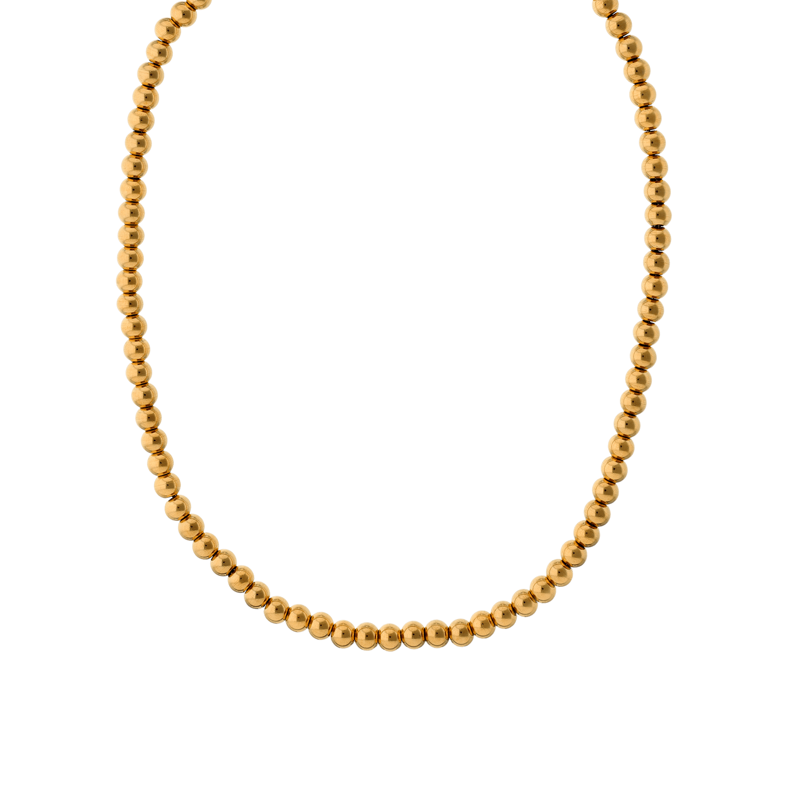 Collier Callas Acier doré boules 10 millimètres 45 plus 5 centimètres tag
