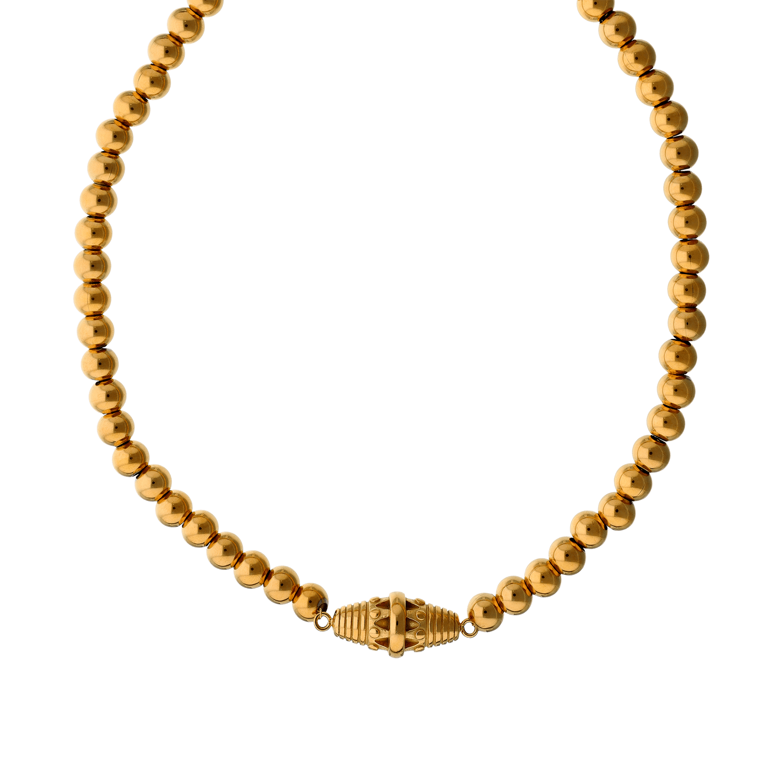 Collier Callas Acier doré boules 8 millimètres barillet classic 42 plus 5 centimètres tag