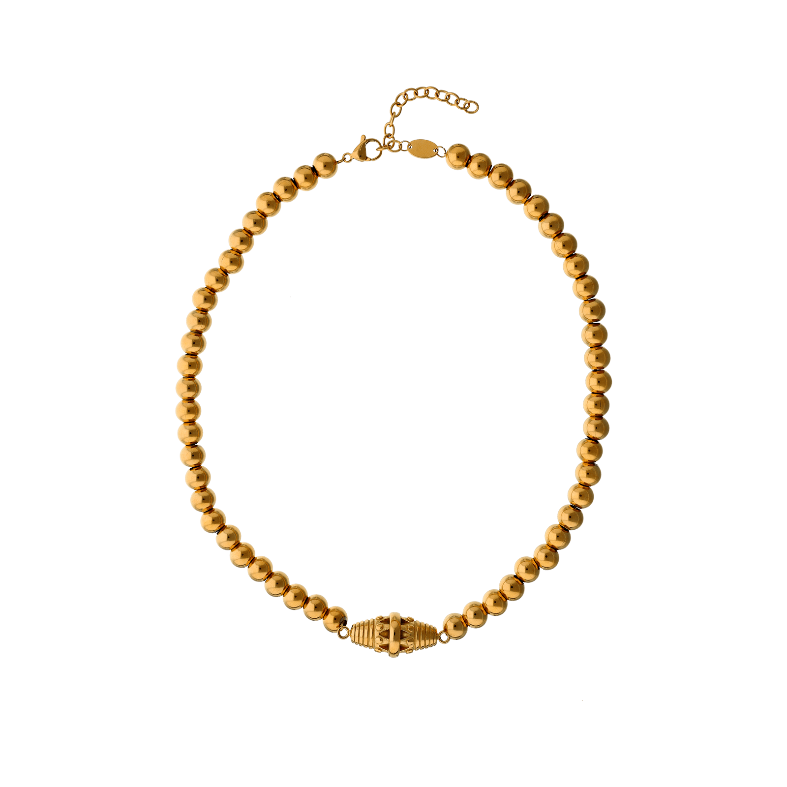 Collier Callas Acier doré boules 8 millimètres barillet classic 42 plus 5 centimètres tag