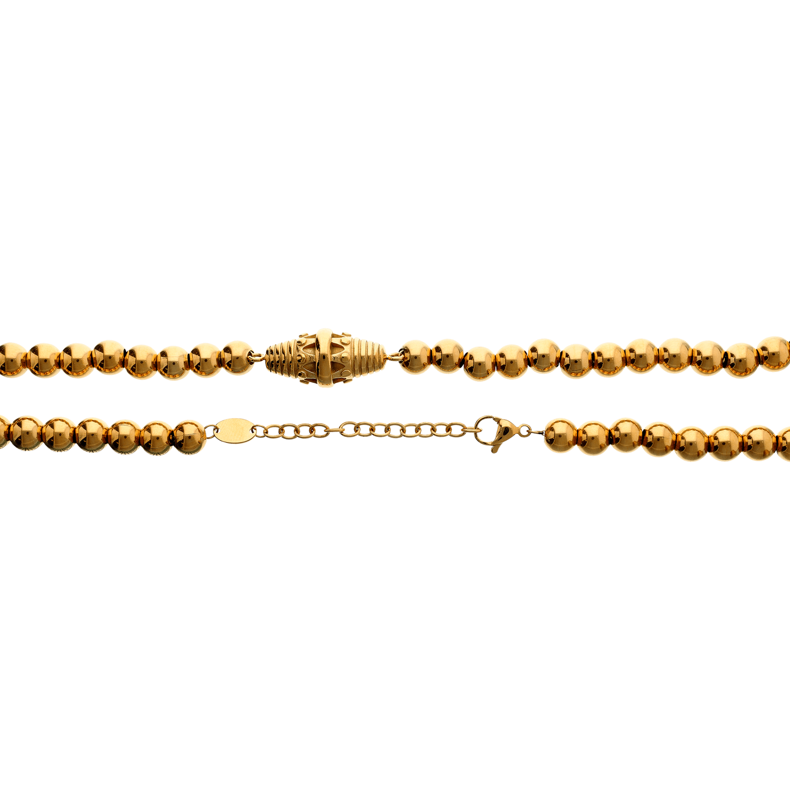 Collier Callas Acier doré boules 8 millimètres barillet classic 42 plus 5 centimètres tag
