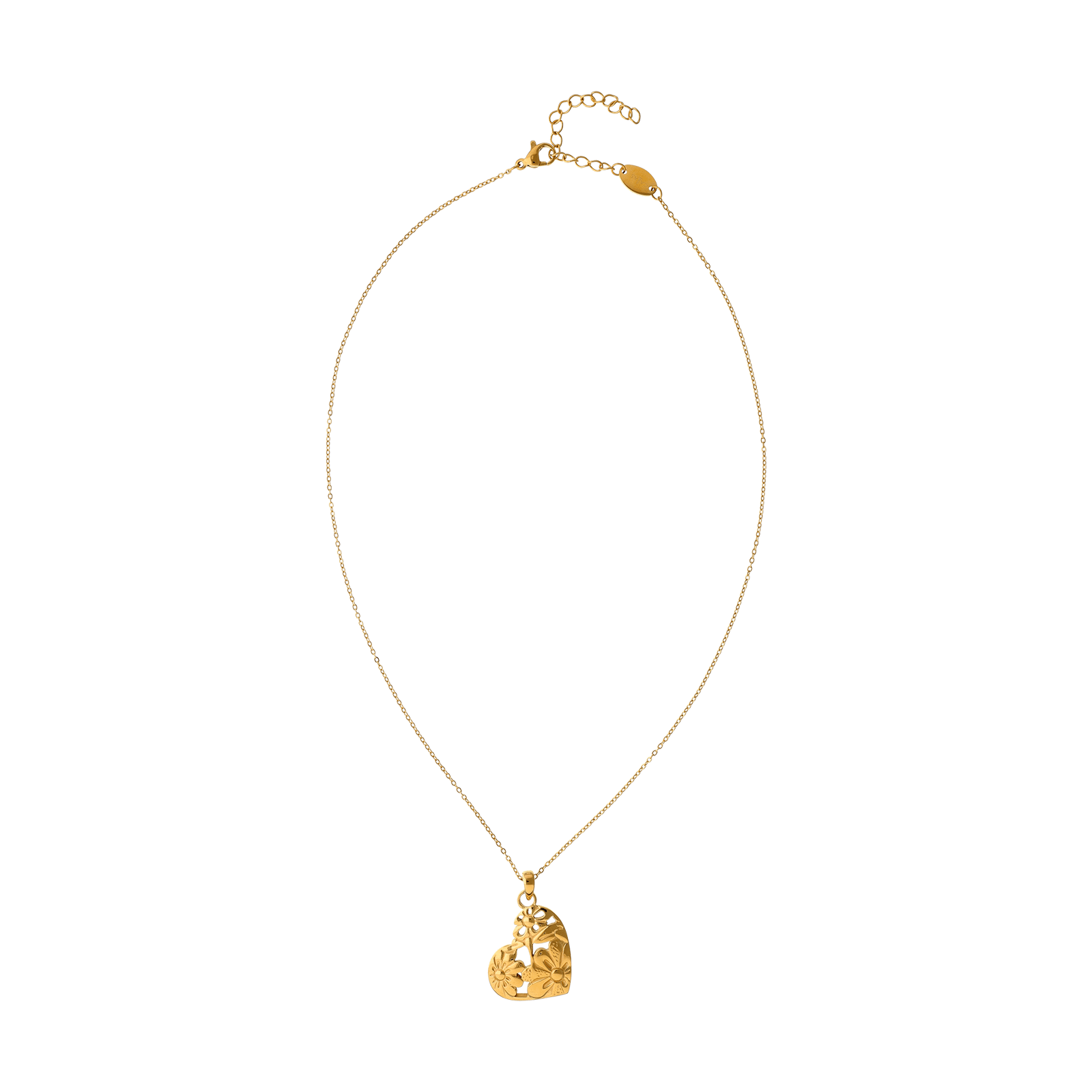 collier callas acier doré pendentif coeur ajouré motif 40 plus 5 mm tag