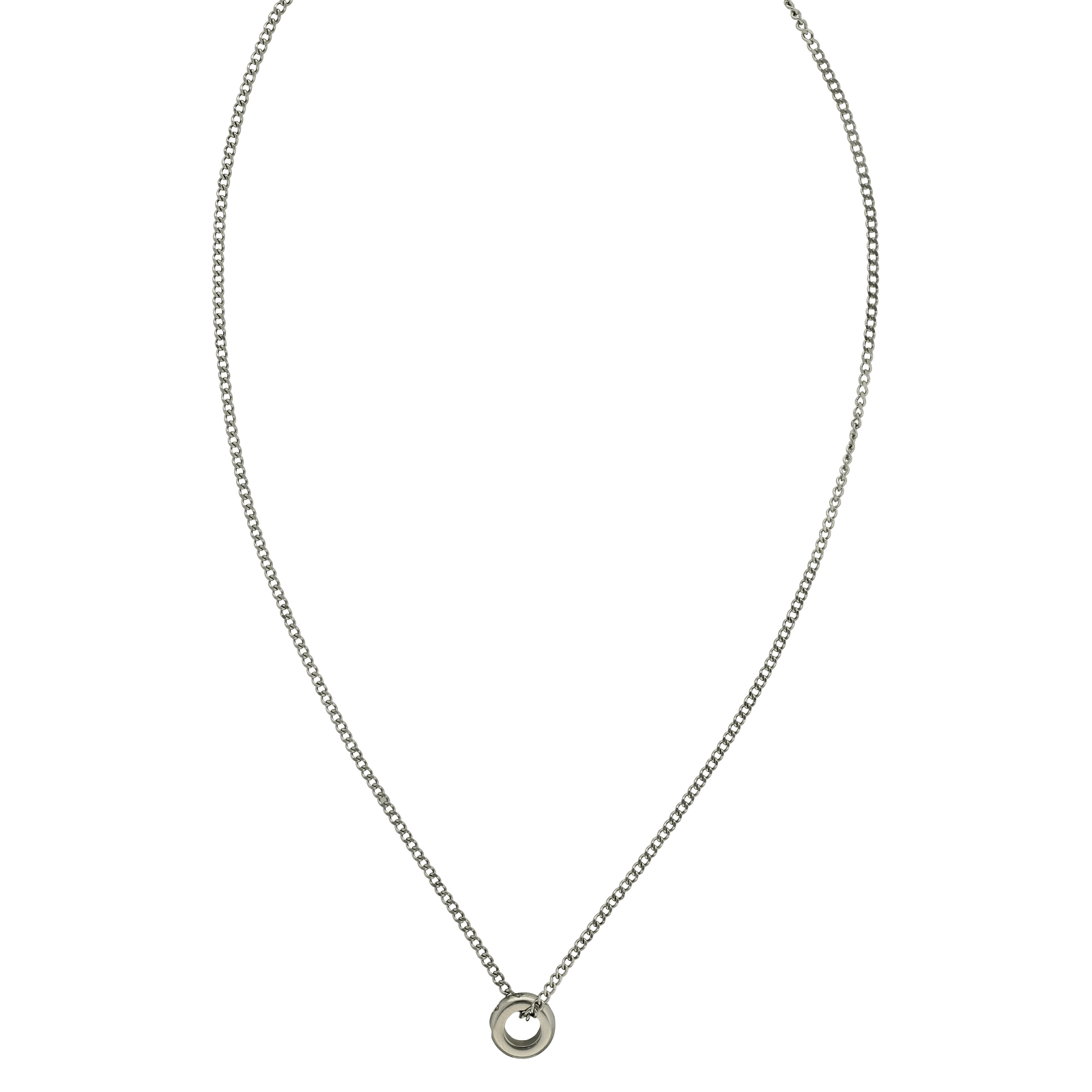 Collier Callas en acier avec pendentif anneau et oxydes de zirconium blancs, 40 cm avec rallonge de 5 cm