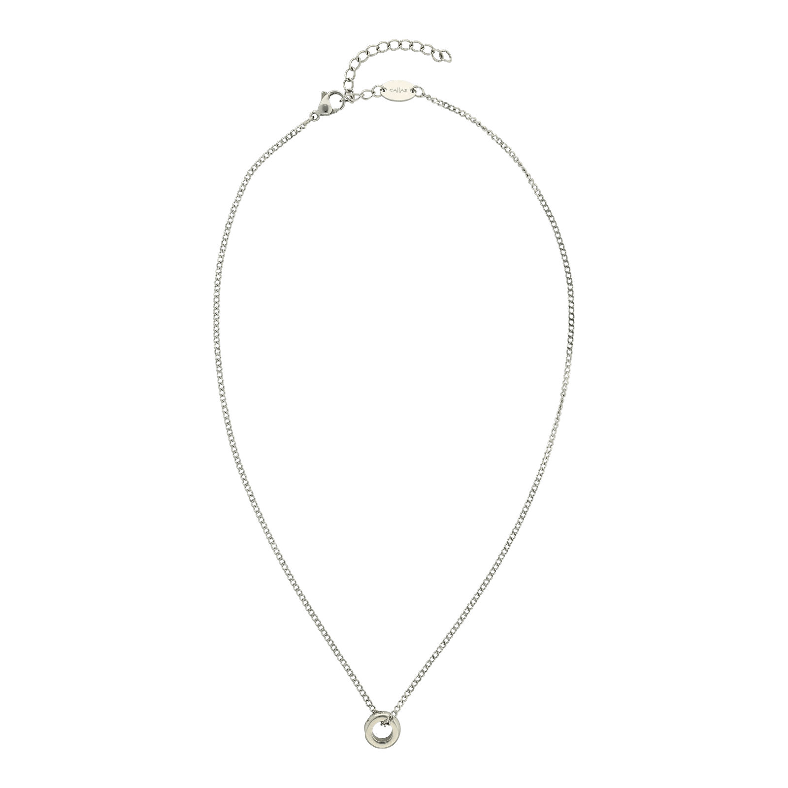 Collier Callas en acier avec pendentif anneau et oxydes de zirconium blancs, 40 cm avec rallonge de 5 cm