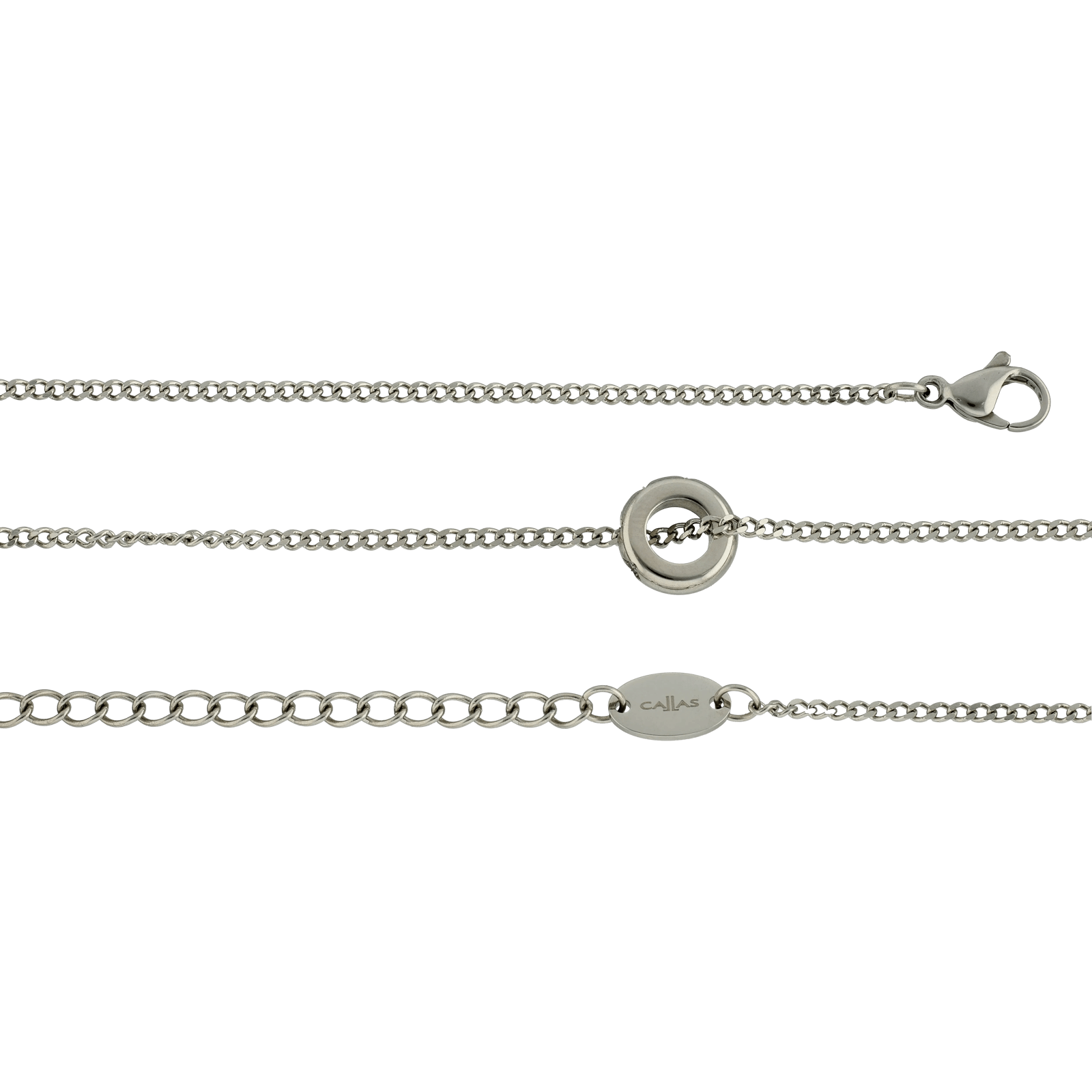 Collier Callas en acier avec pendentif anneau et oxydes de zirconium blancs, 40 cm avec rallonge de 5 cm