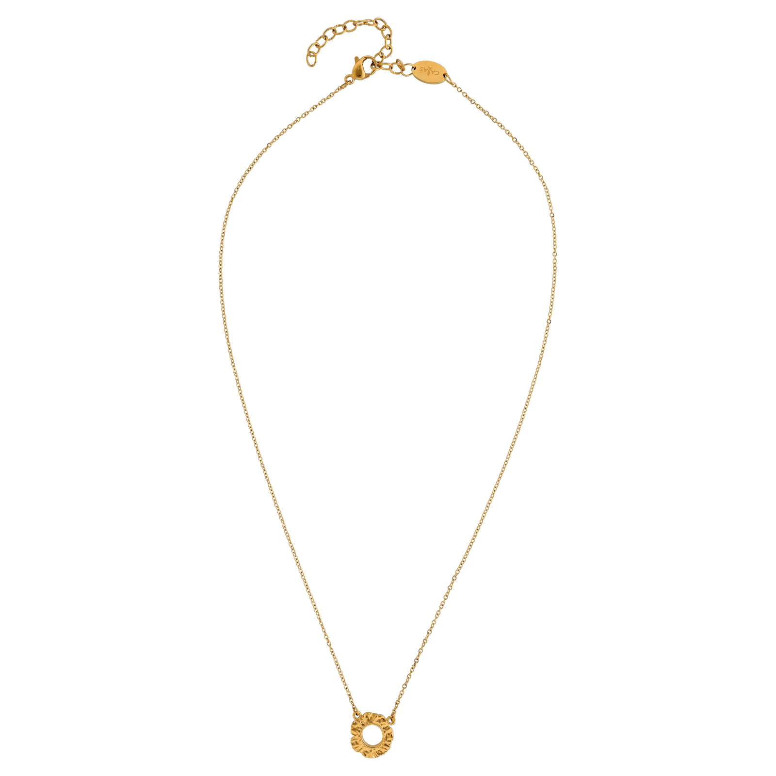 Collier Callas en acier doré avec pendentif rond martelé fantaisie, 40 cm avec rallonge de 5 cm