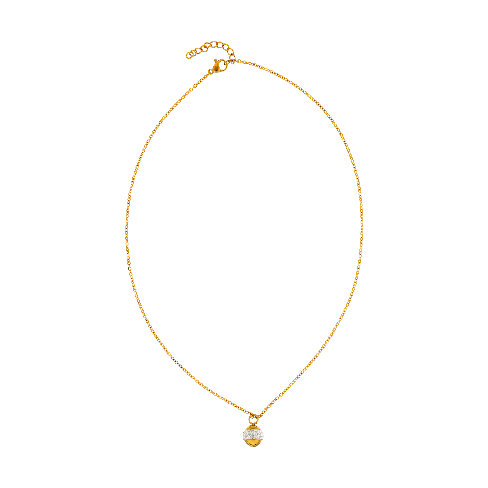 collier callas avec pendentif boule acier et cristal doré 42 plus 3 mm