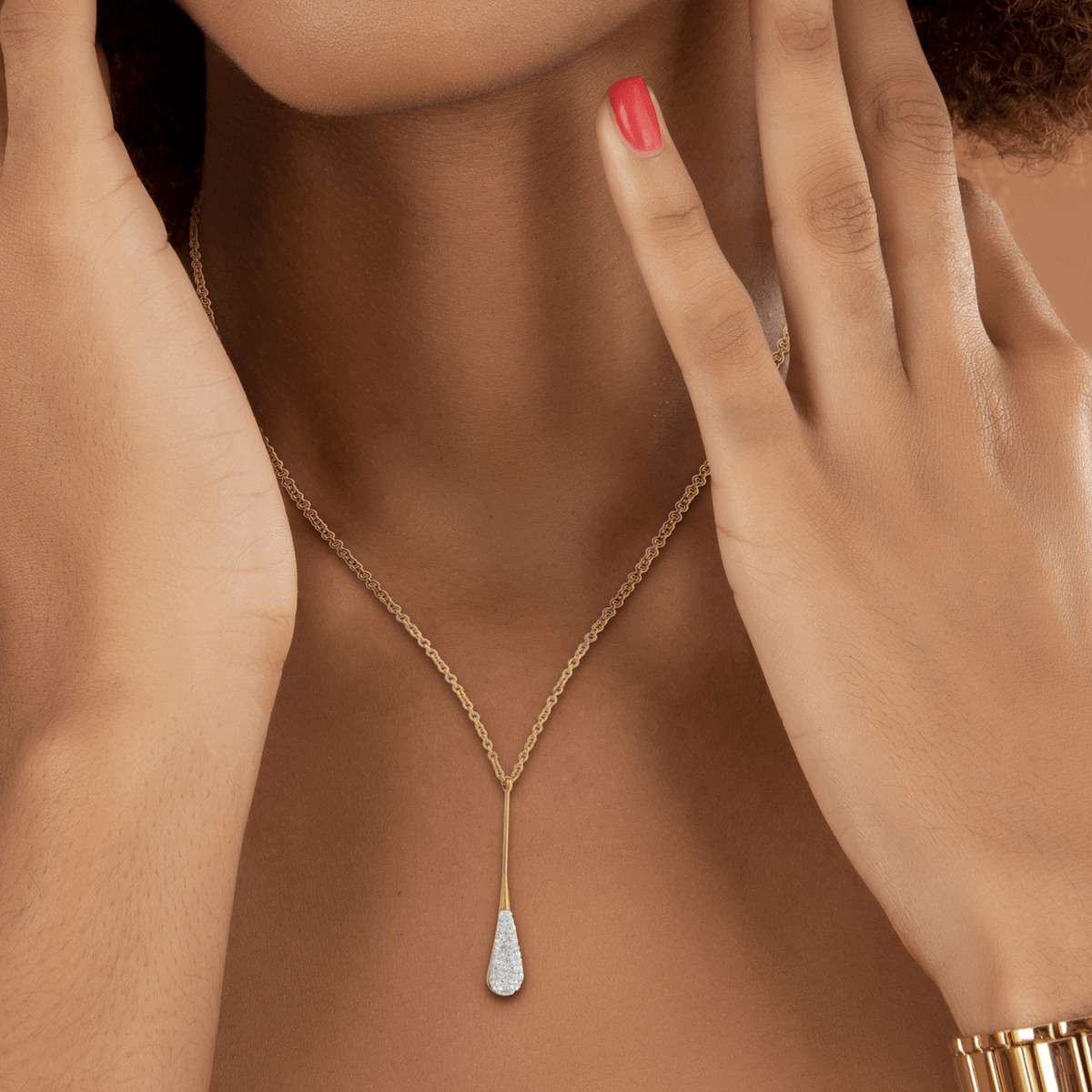 Collier Acier Jaune Motif Goutte Cristal 6.7*40mm 42  à 45cm