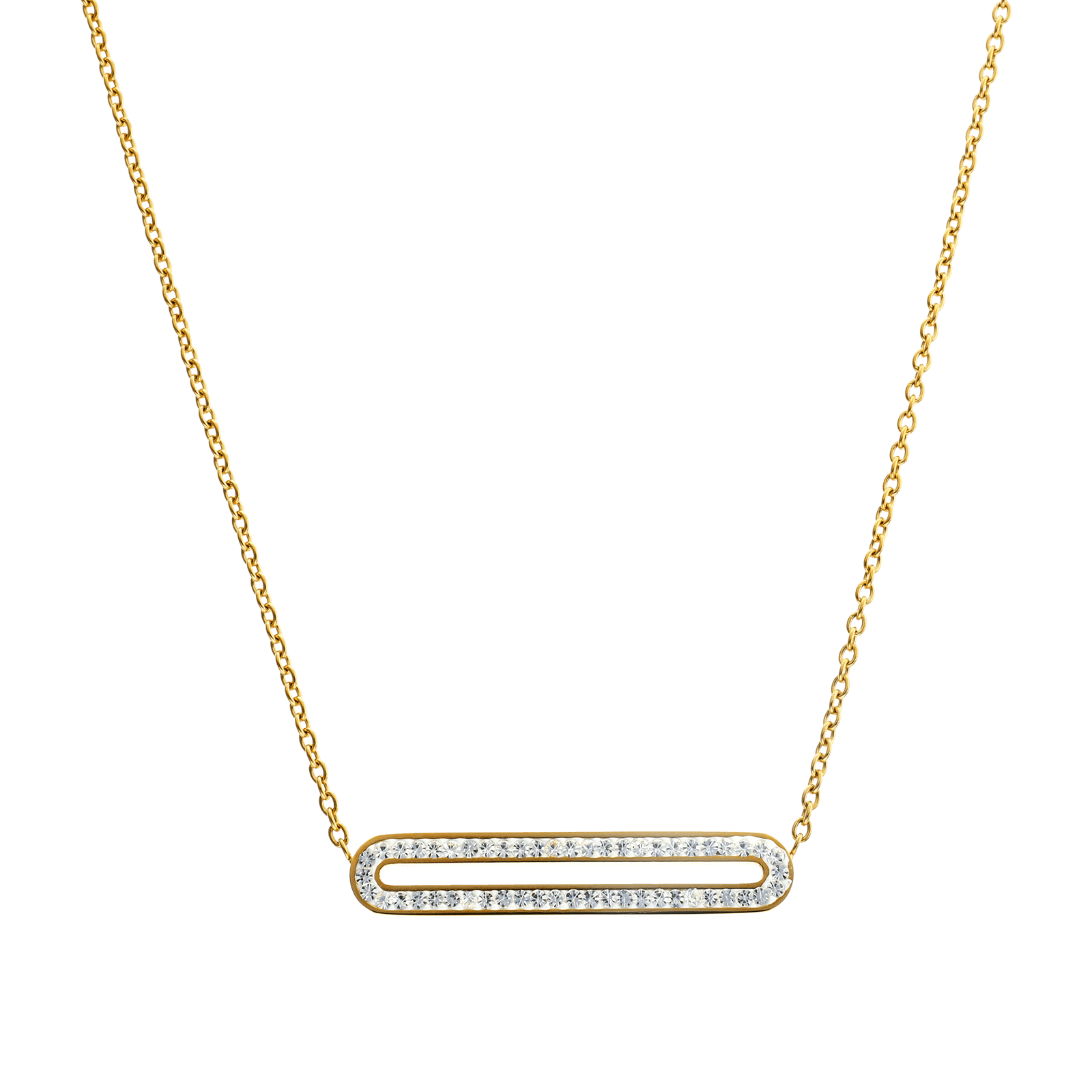 Collier Motif Cristal 32*6mm 42A45cm Acier Jaune