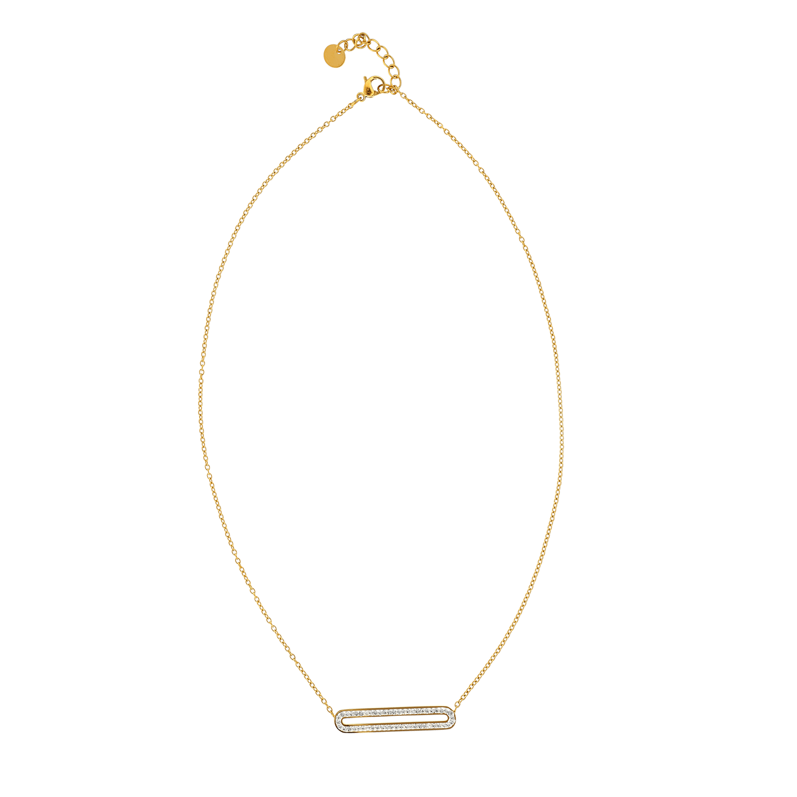 Collier Motif Cristal 32*6mm 42A45cm Acier Jaune