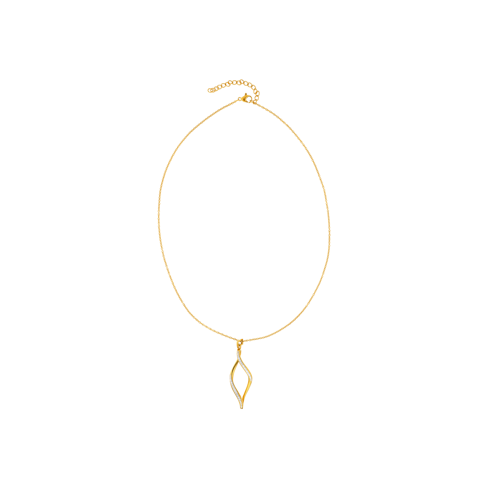 Collier Callas Acier doré Pendentif Torsade et Cristal 45 plus 5 centimètres