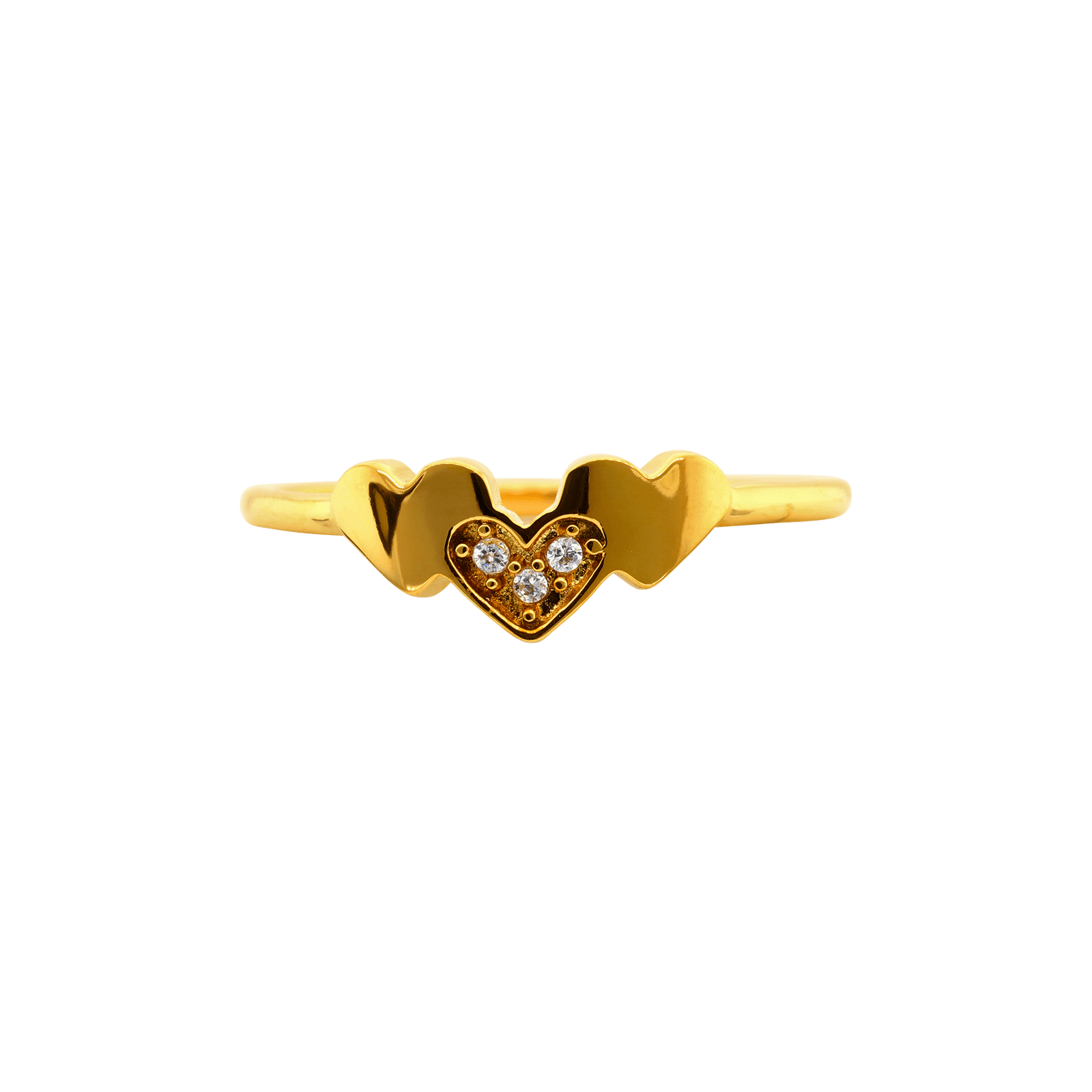 Bague Callas Acier doré trois coeurs Lisse et Oxyde de Zirconium