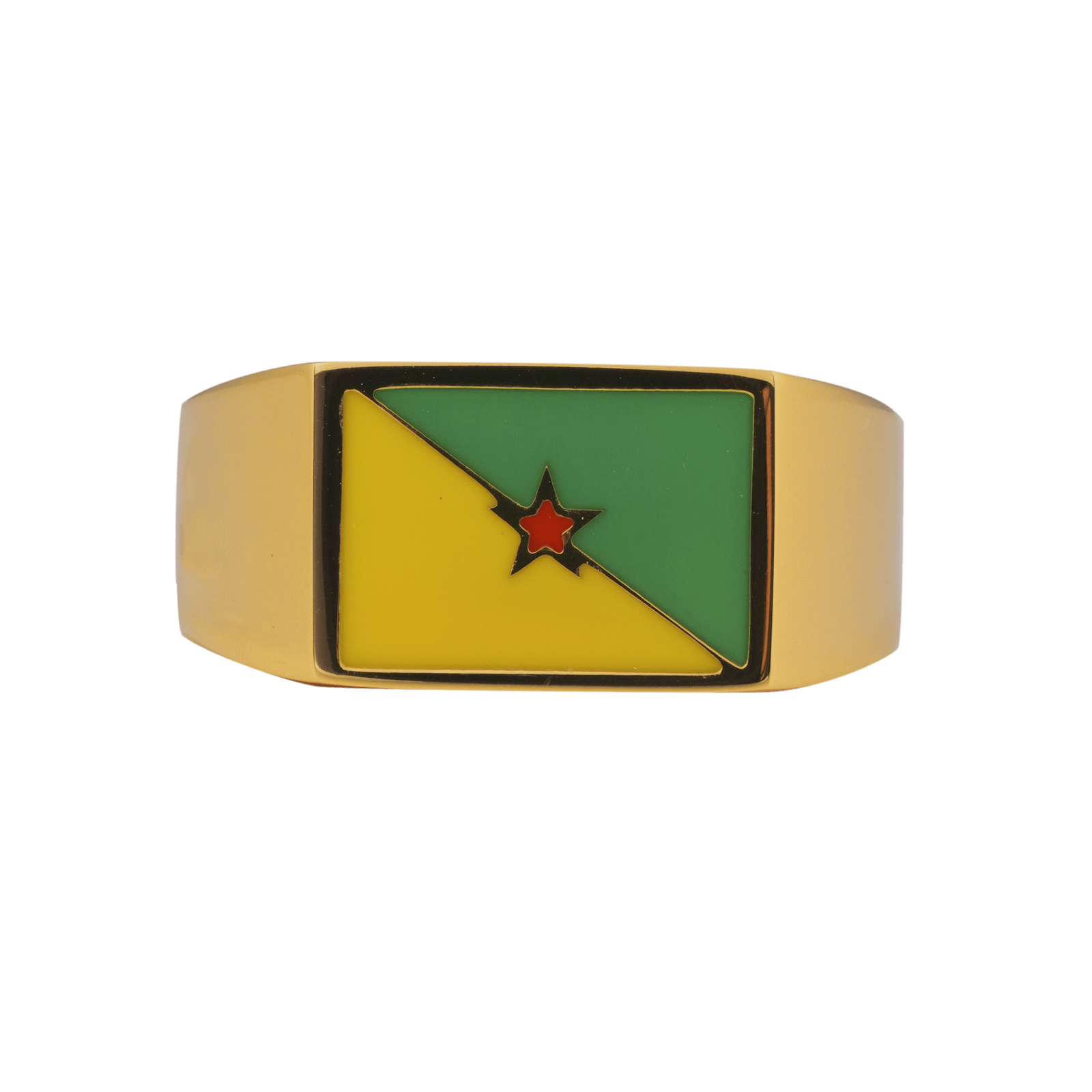 Chevalière Drapeau Guyane Multicolore 10*14mm T66 Acier Jaune