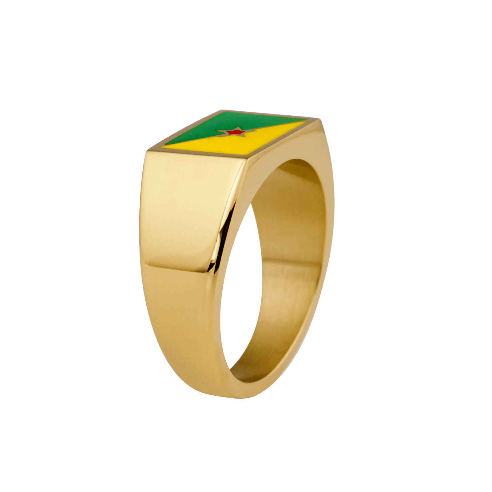 Chevalière Drapeau Guyane Multicolore 10*14mm T70 Acier Jaune
