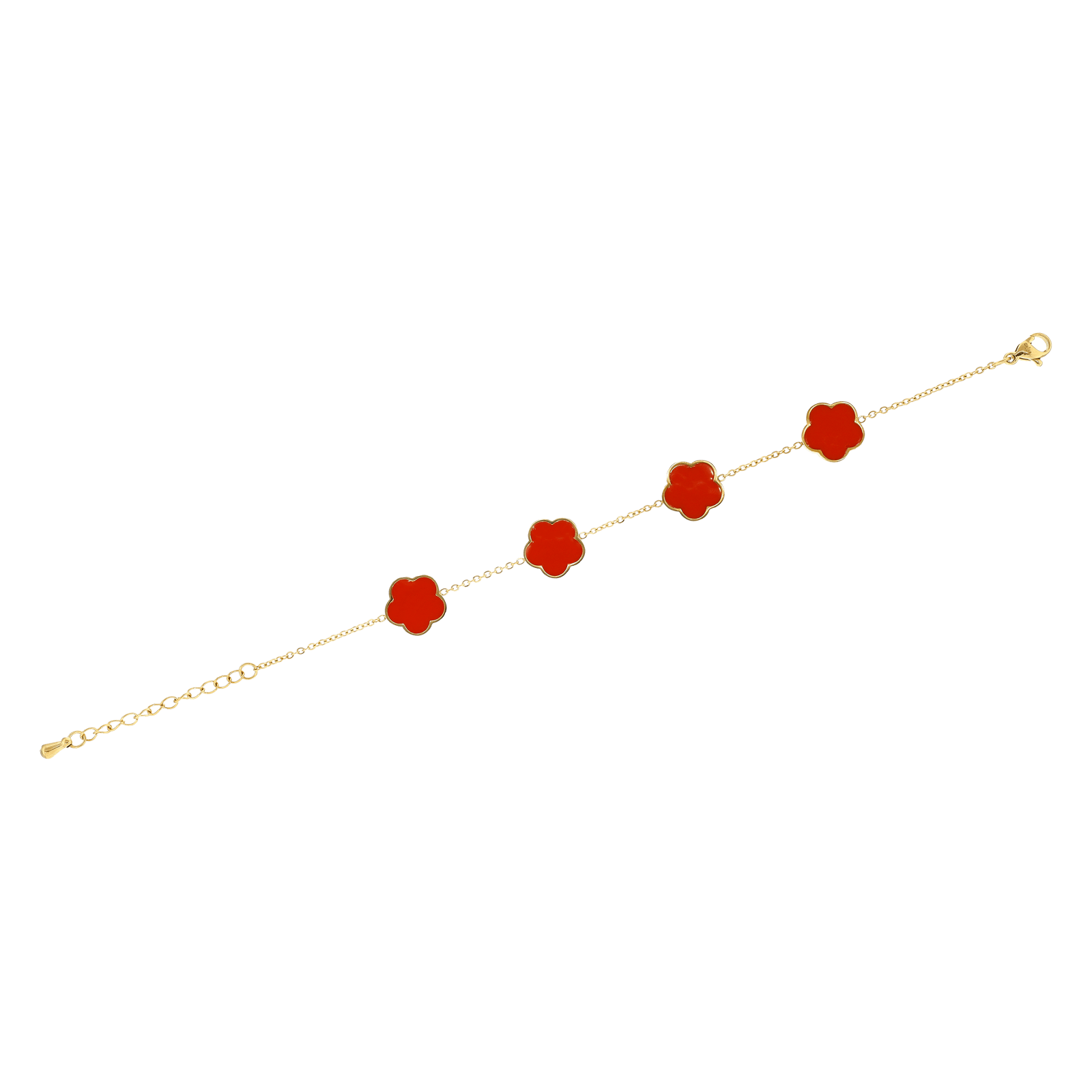 Bracelet Callas Acier doré quatre trèfles époxy orange 16 plus 3 centimètres