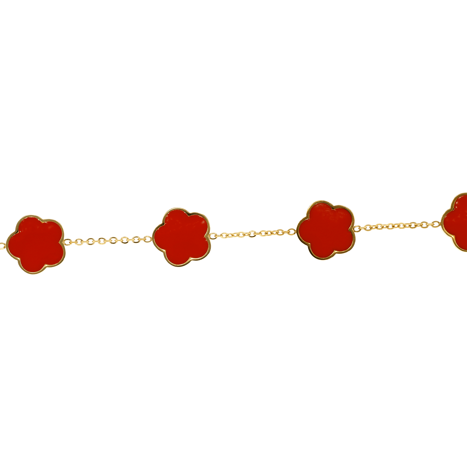 Bracelet Callas Acier doré quatre trèfles époxy orange 16 plus 3 centimètres