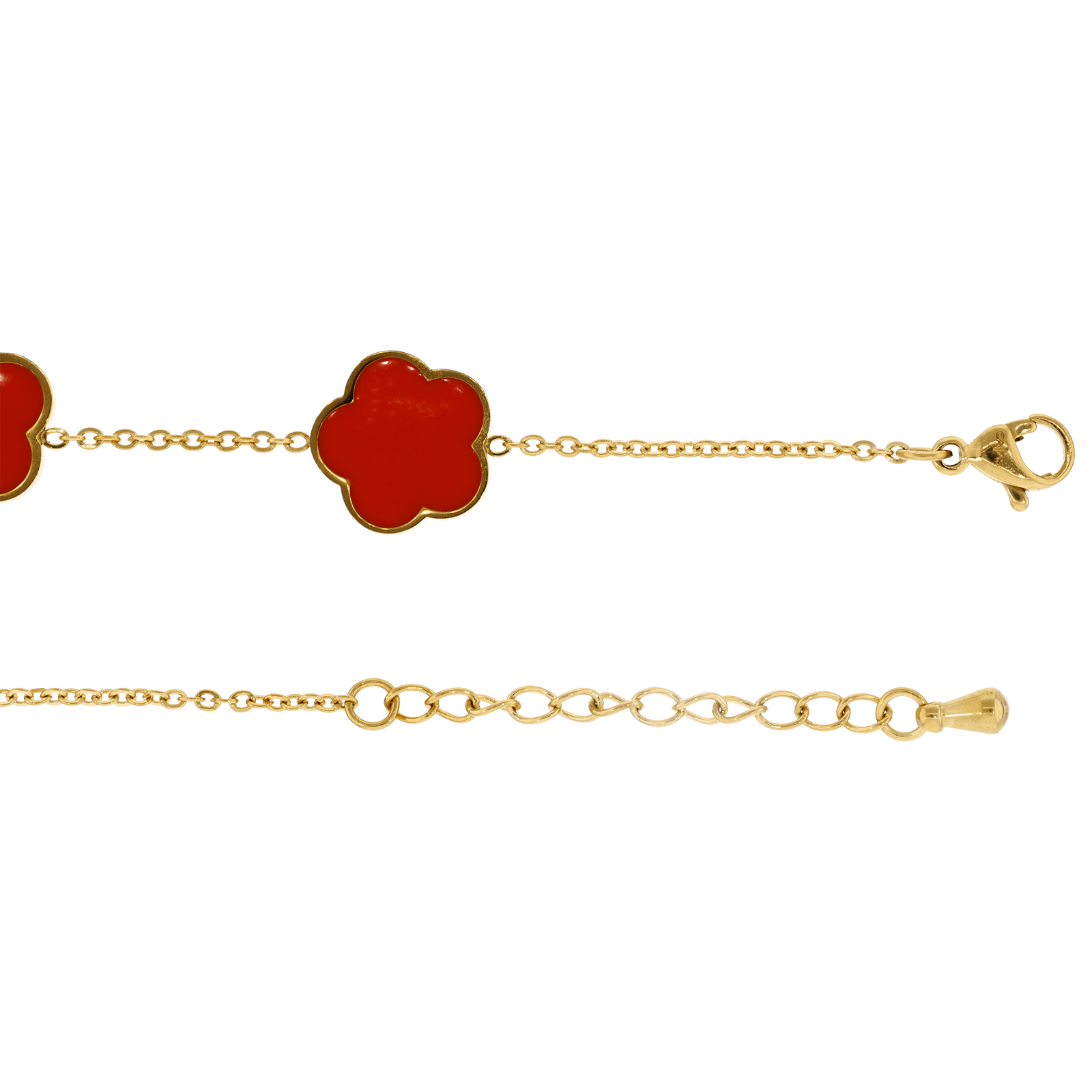 Bracelet Callas Acier doré quatre trèfles époxy orange 16 plus 3 centimètres
