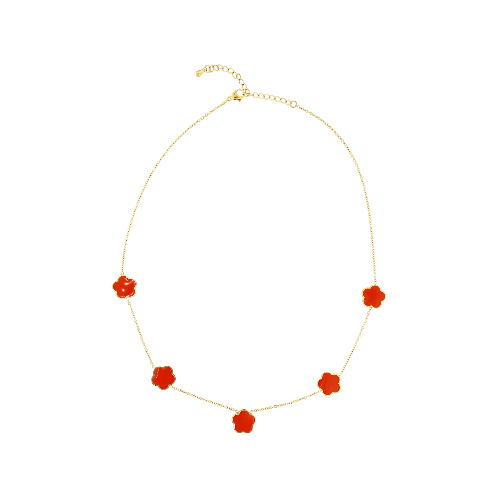 collier callas acier doré quatre trèfles époxy orange 40 plus 3 mm