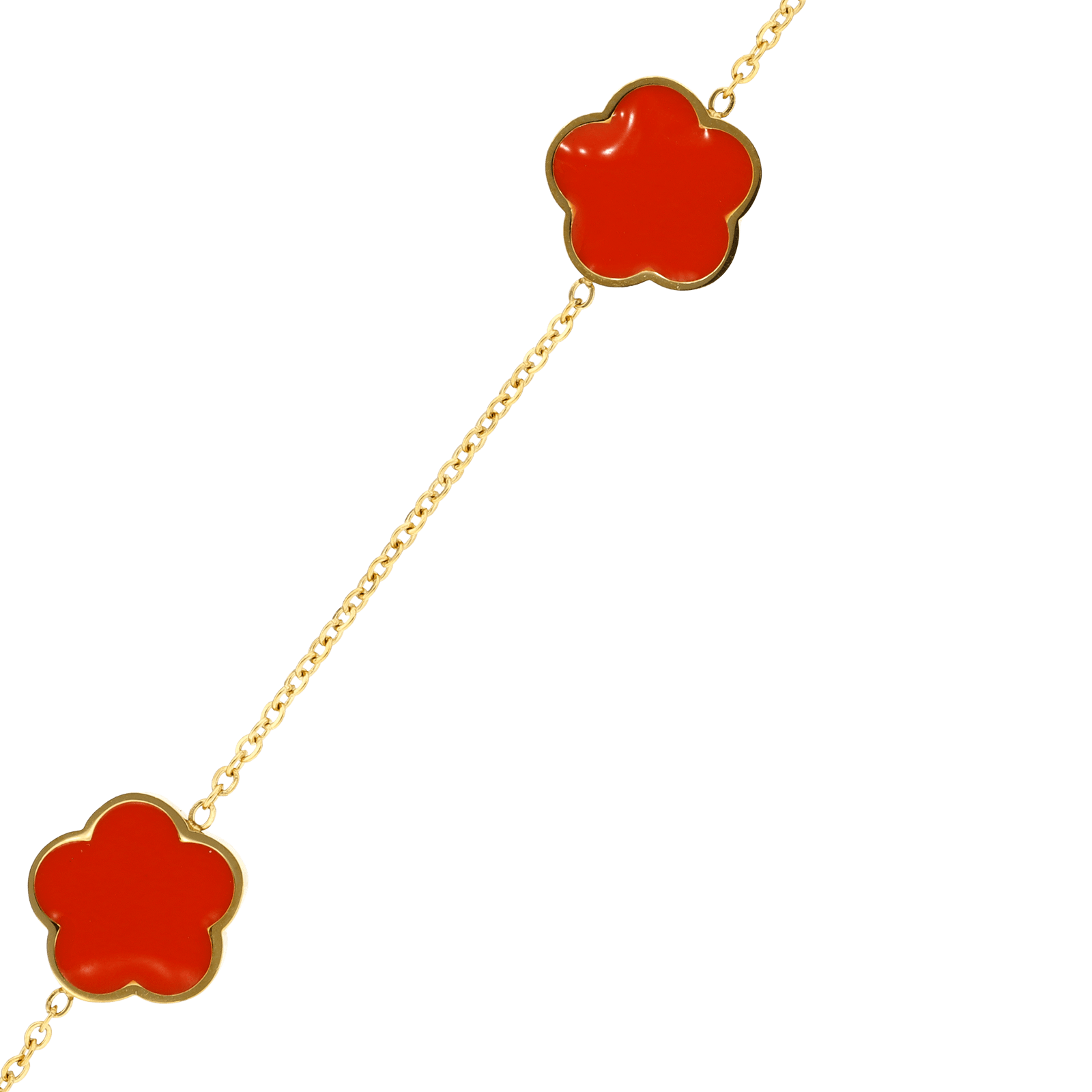 collier callas acier doré quatre trèfles époxy orange 40 plus 3 mm