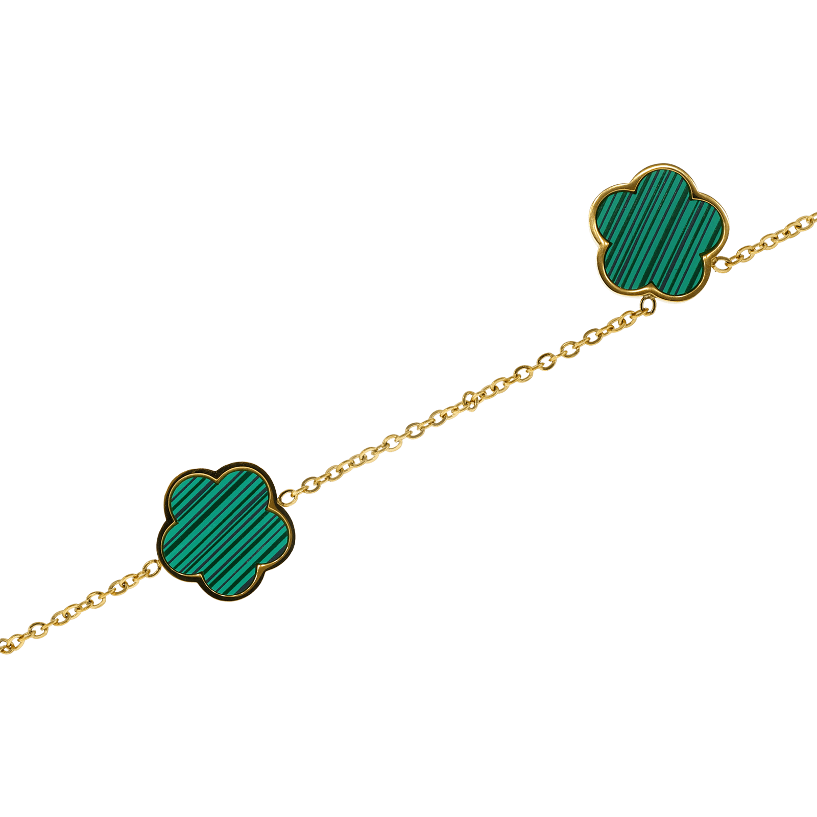 collier callas acier doré quatre trèfles effet malachite 40 plus 3 mm