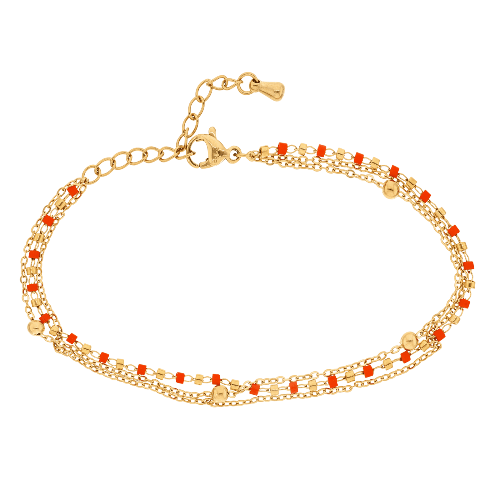 Bracelet Callas Acier doré Perle trois rangs Miyuki orange 16 plus 5 centimètres