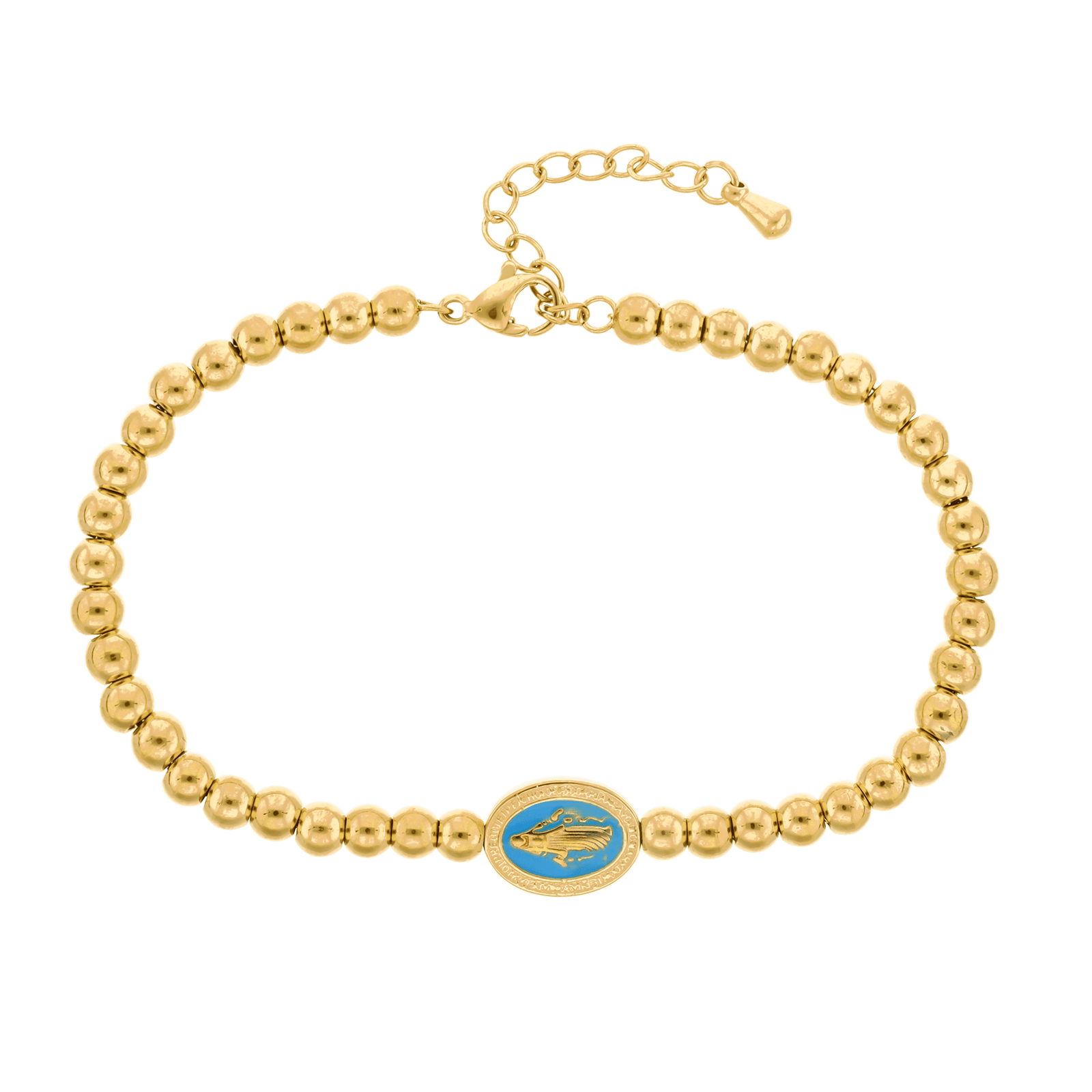 Bracelet Callas Acier doré boules 3 millimètres miraculeuse époxy blue 16 plus 3 centimètres