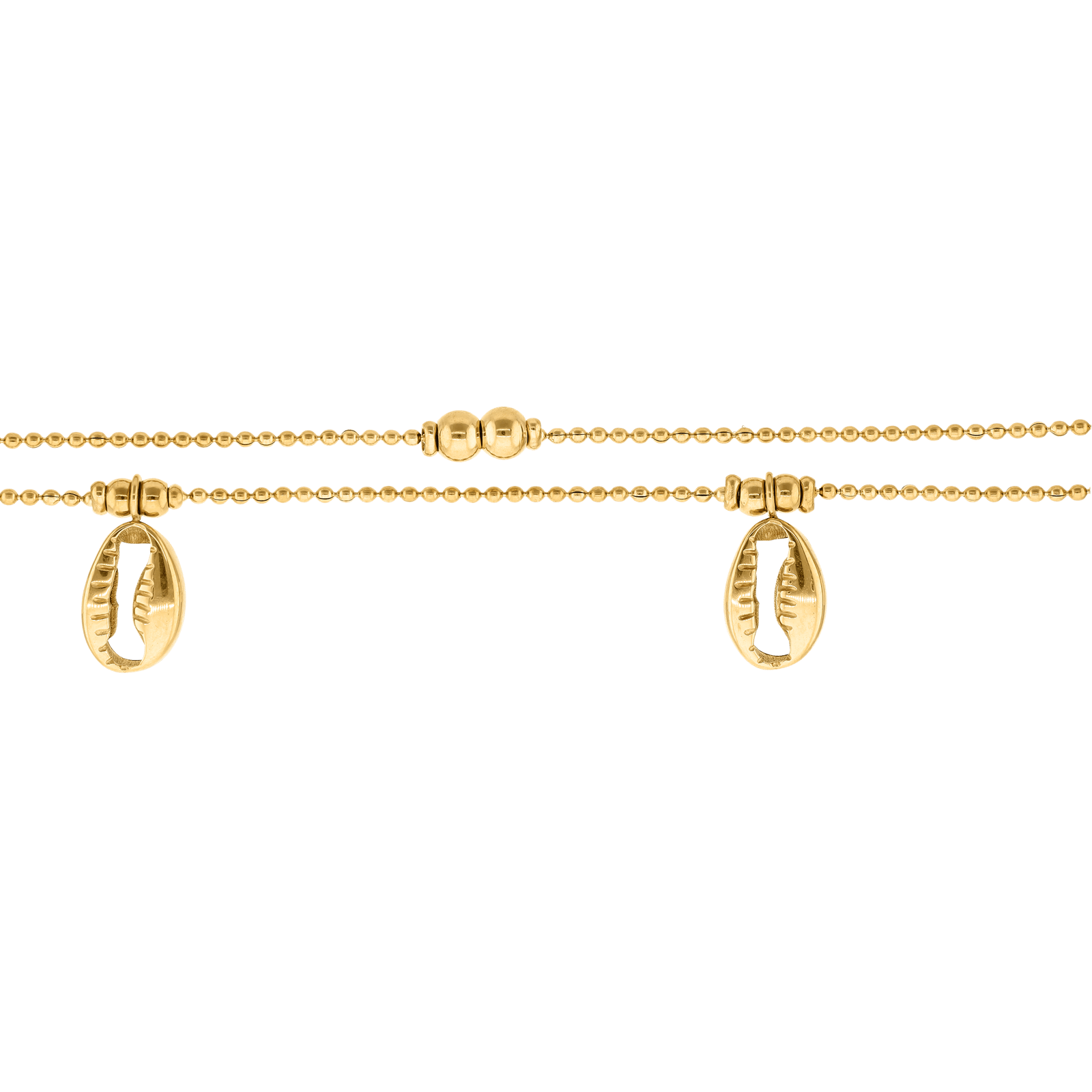 Bracelet Callas Acier doré 2 rangs charms coquillage 16 plus 5 centimètres