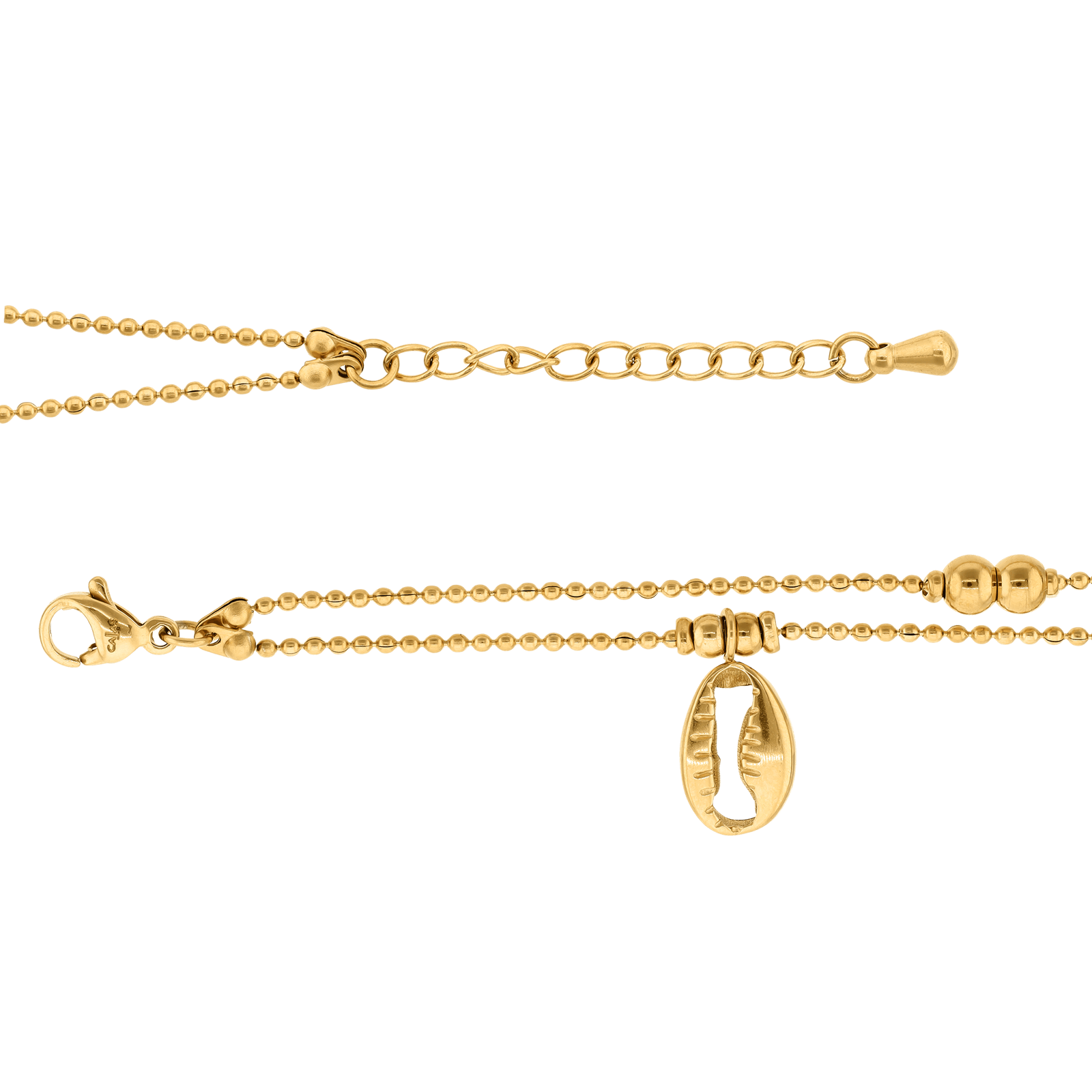 Bracelet Callas Acier doré 2 rangs charms coquillage 16 plus 5 centimètres