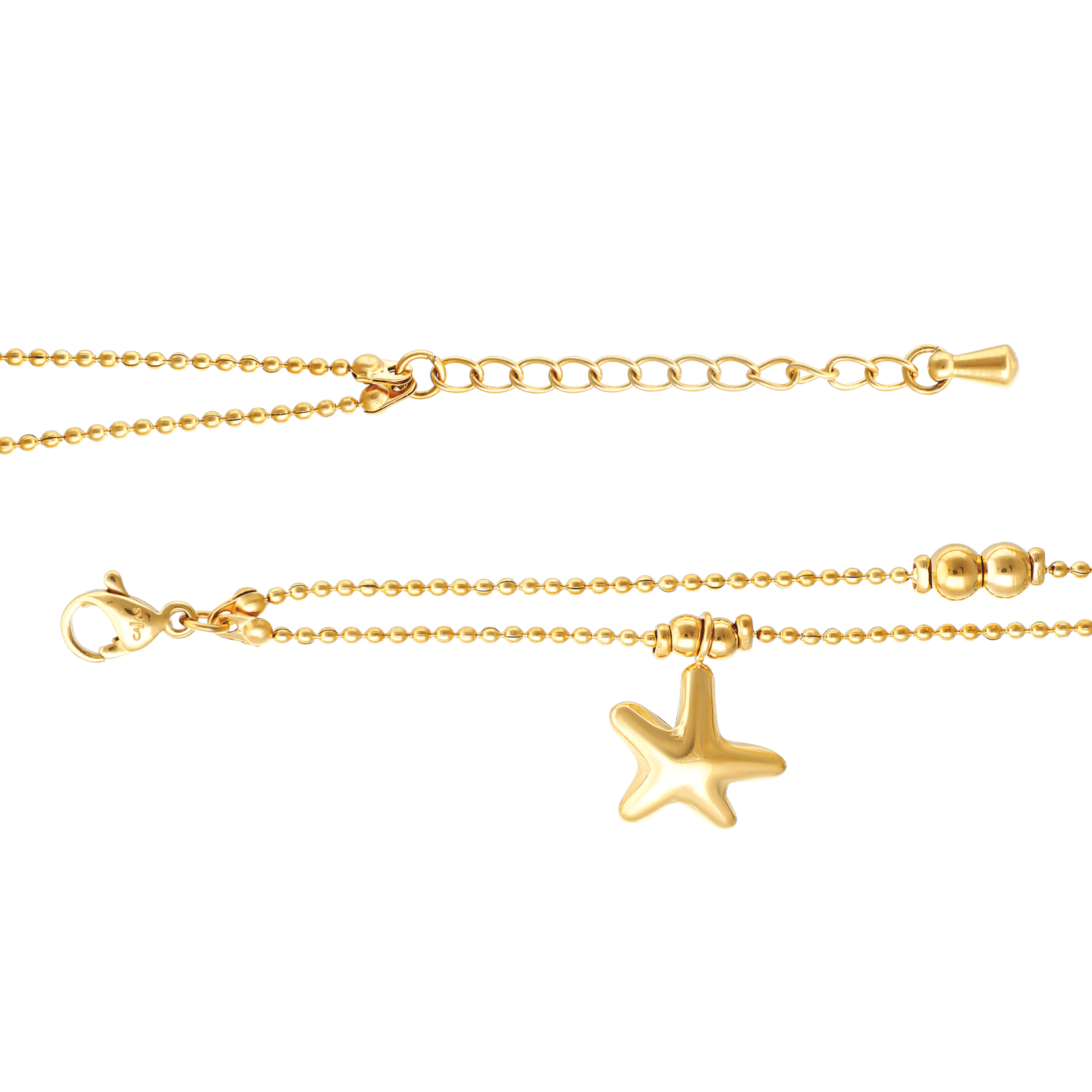 Bracelet Callas Acier doré 2 rangs charms étoile de mer 16 plus 5 centimètres