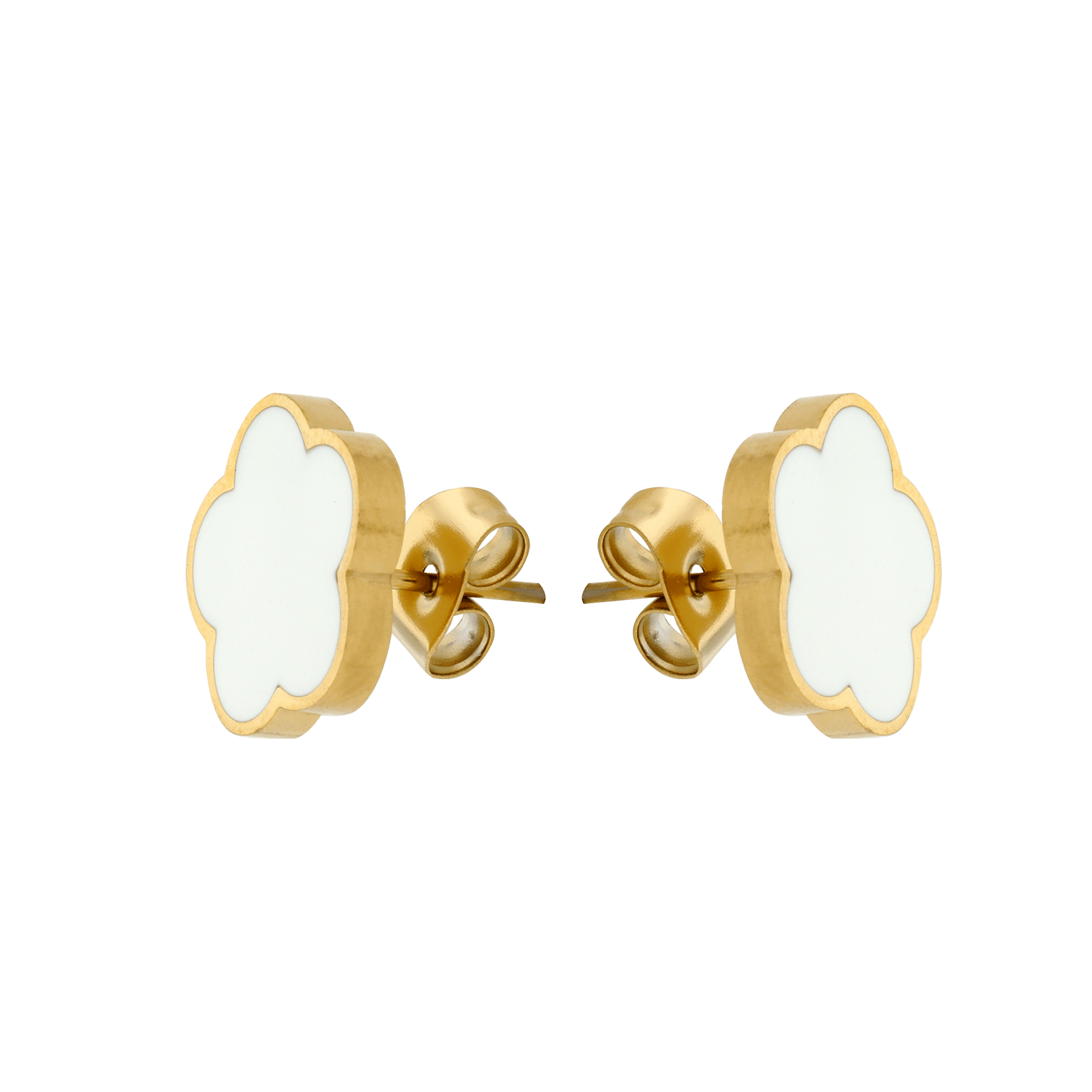 boucles d'oreilles callas acier doré trèfle blanc
