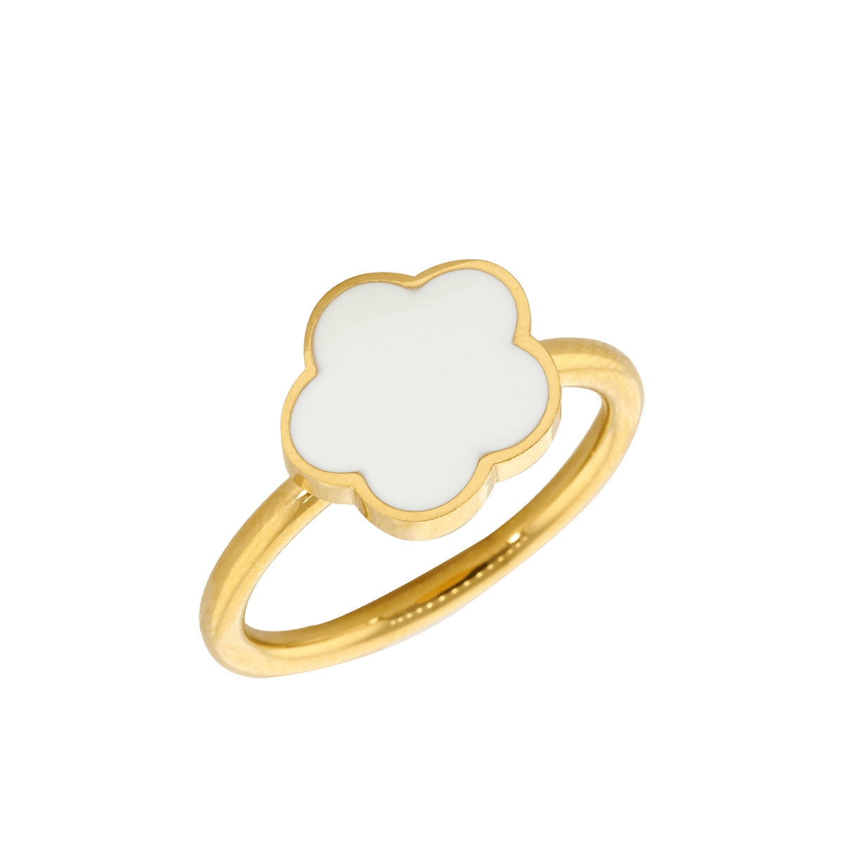 Bague Callas Acier doré trèfle blanc