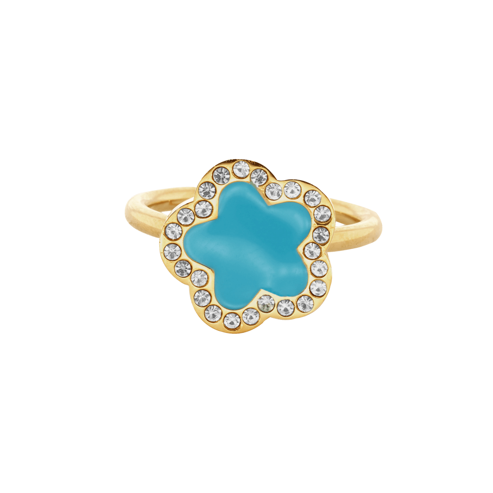 Bague Callas Acier doré trèfle turquoise et Oxyde de Zirconium